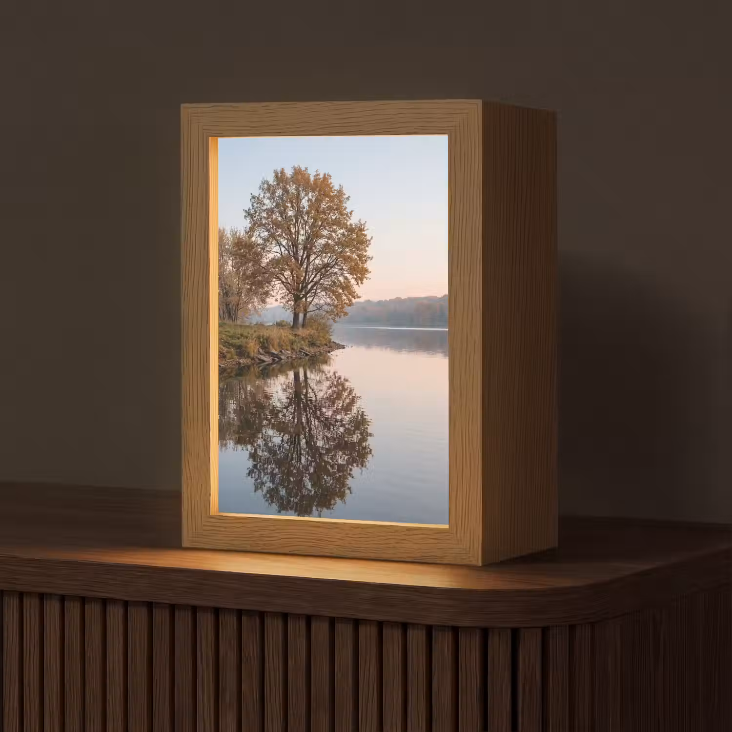 Bomen - Reflectie - Water - Zonsopgang - Serene Light Box met kabel (Tafellamp) klein -z3d_website