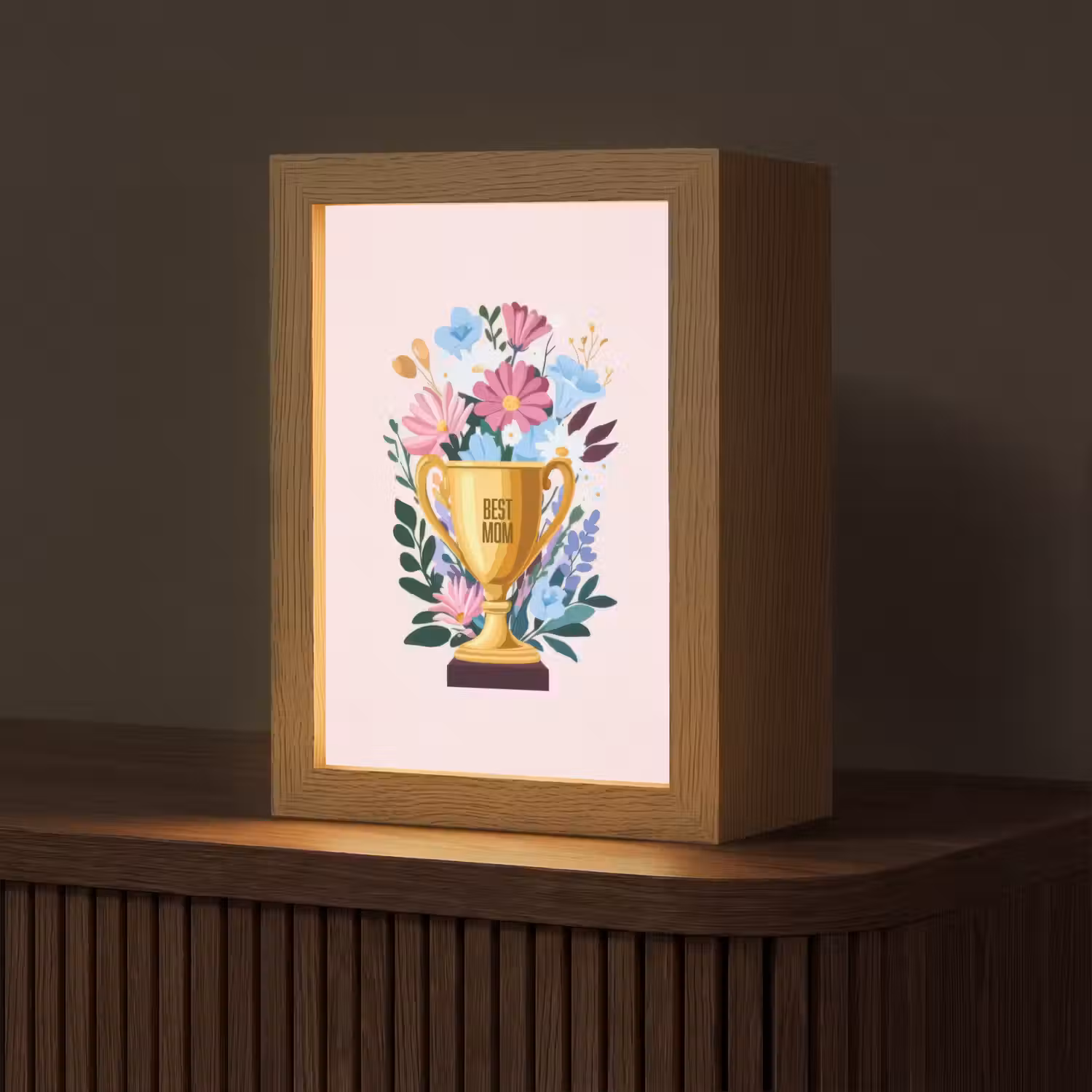 Trofee - Best Mom - Bloemen - Kleurrijk Light Box met kabel (Tafellamp) klein -z3d_website