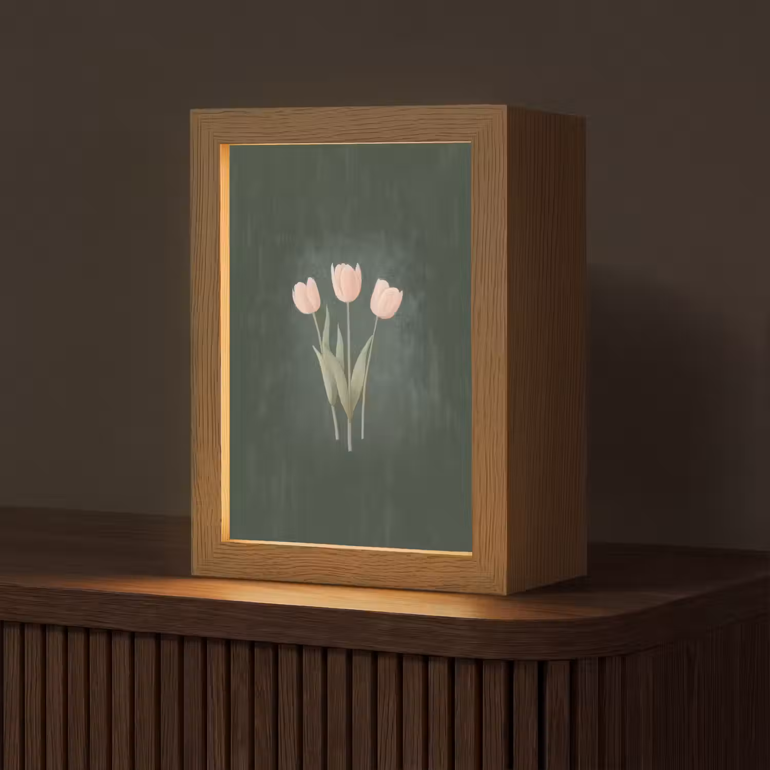 Tulpen - Liefde - Donkergroen Light Box met kabel (Tafellamp) klein -z3d_website