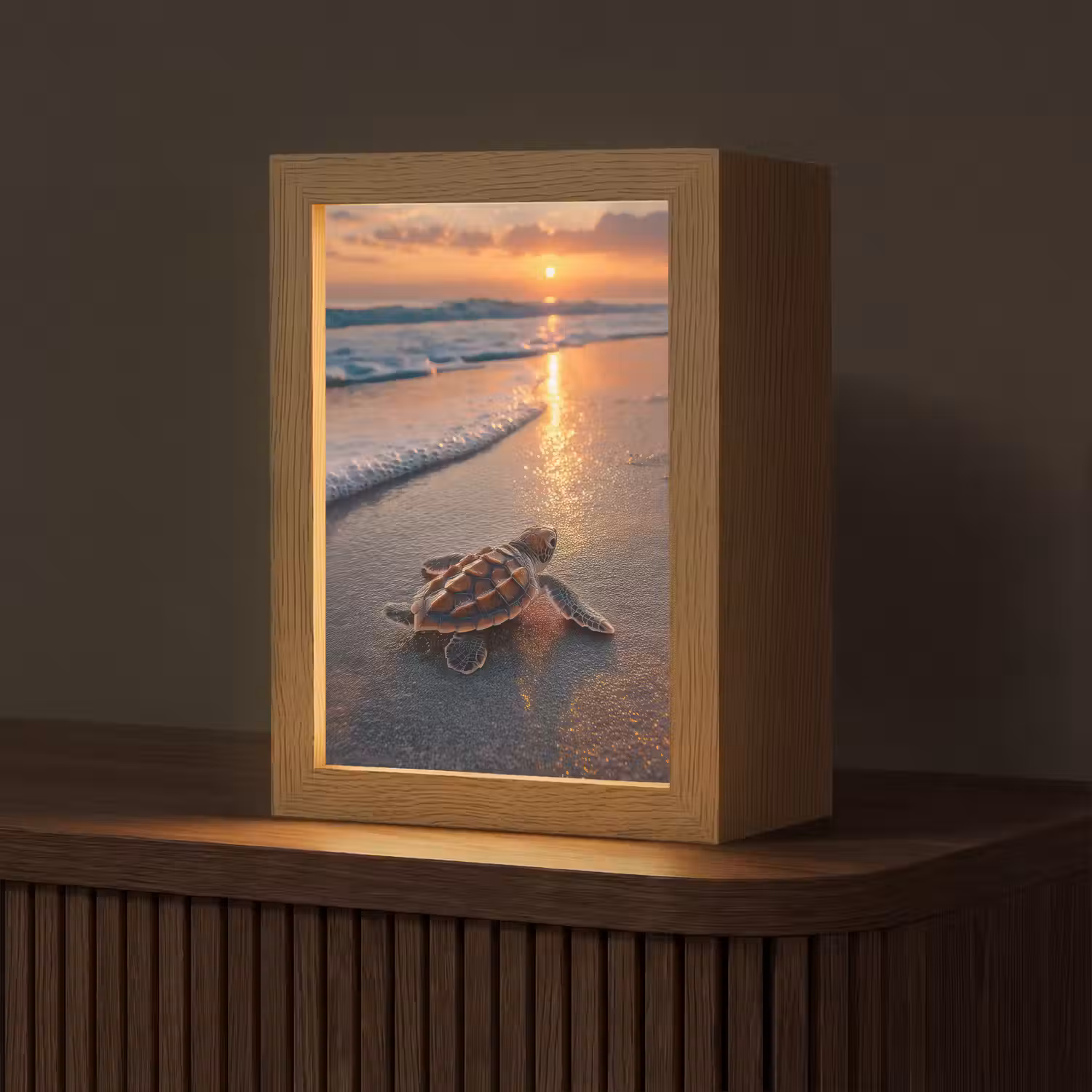 Schildpad - strand - Zonsondergang Light Box met kabel (Tafellamp) klein -z3d_website