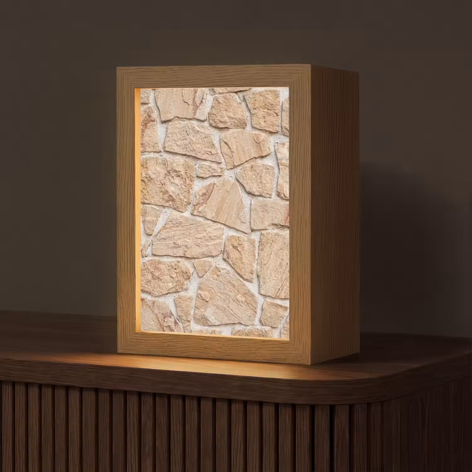 Muur - Steen - Patroon - Rustiek - Beige Light Box met kabel (Tafellamp) klein -z3d_website