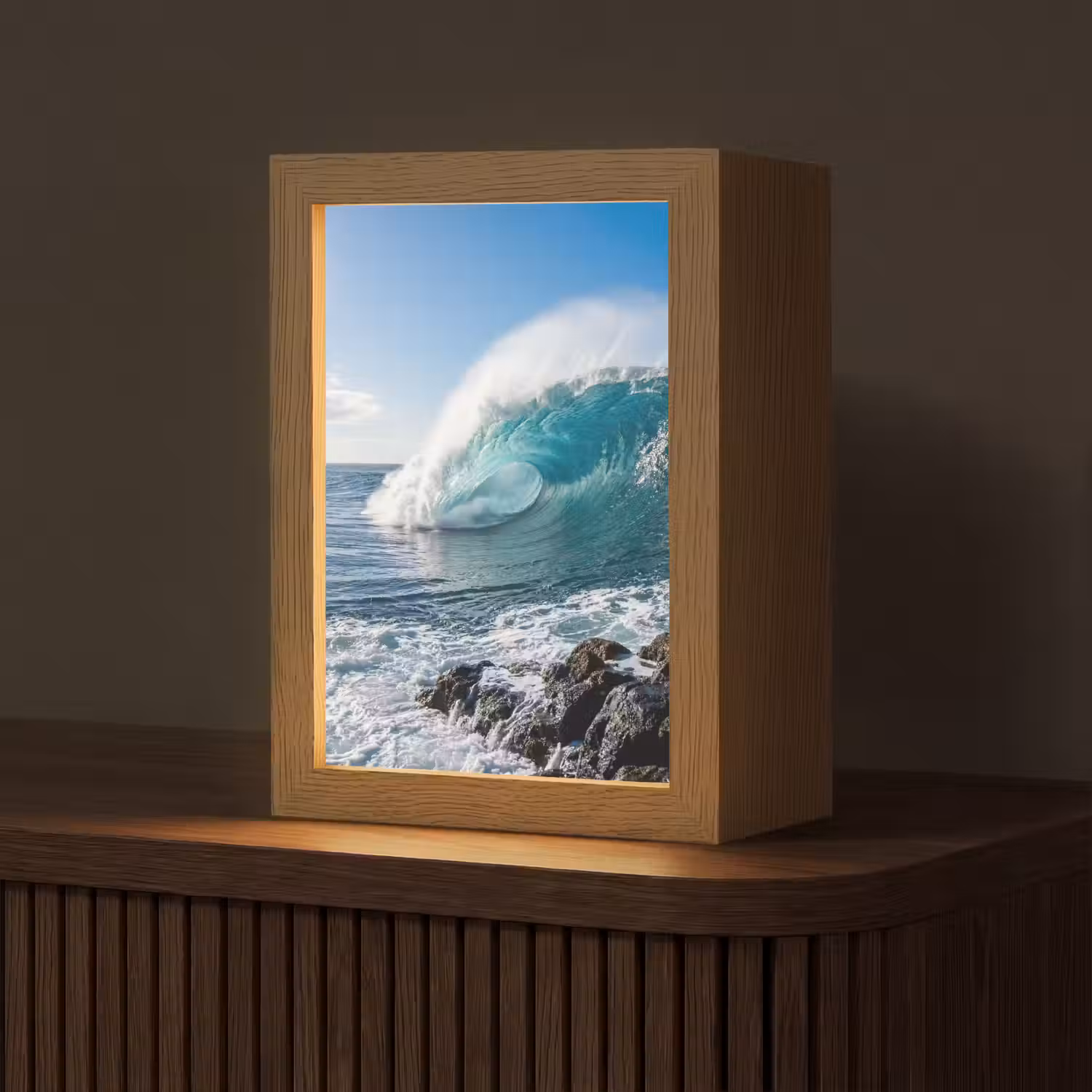 Golf - Oceaan - Brekend - Water - Blauw Light Box met kabel (Tafellamp) klein -z3d_website