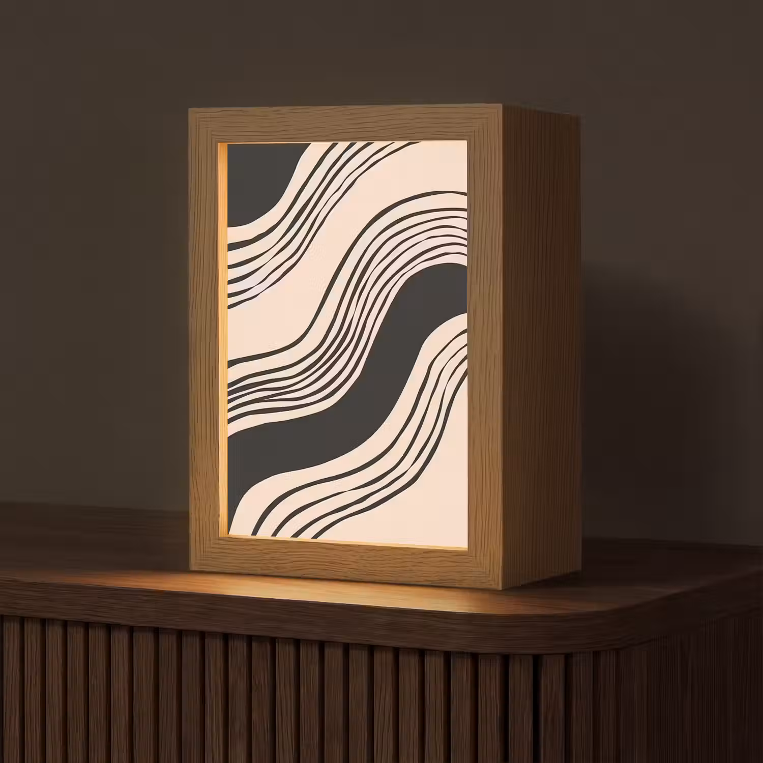 Golven - Zwart - Zandkleur Light Box met kabel (Tafellamp) klein -z3d_website