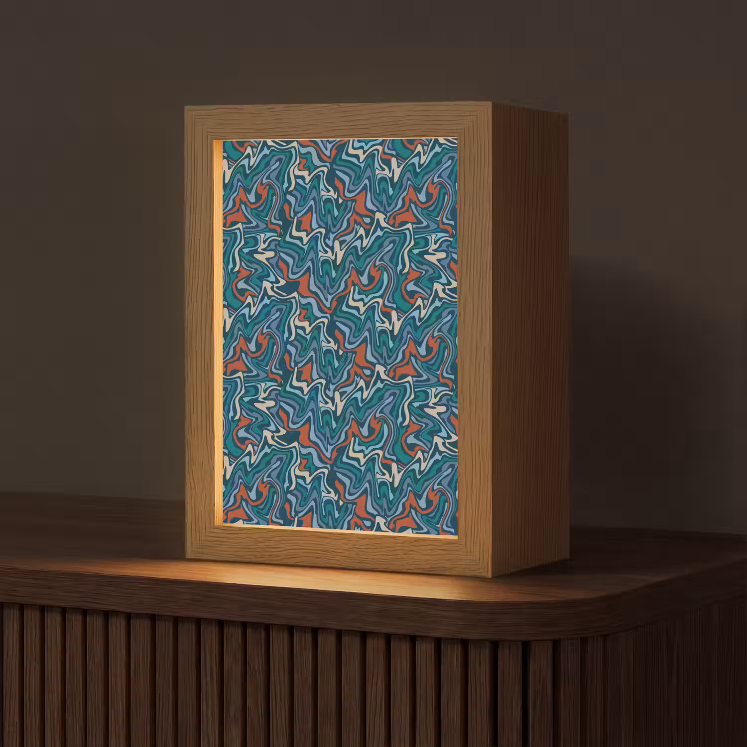Golven - Retro - Blauw - Patroon Light Box met kabel (Tafellamp) klein 925 -z3d_website