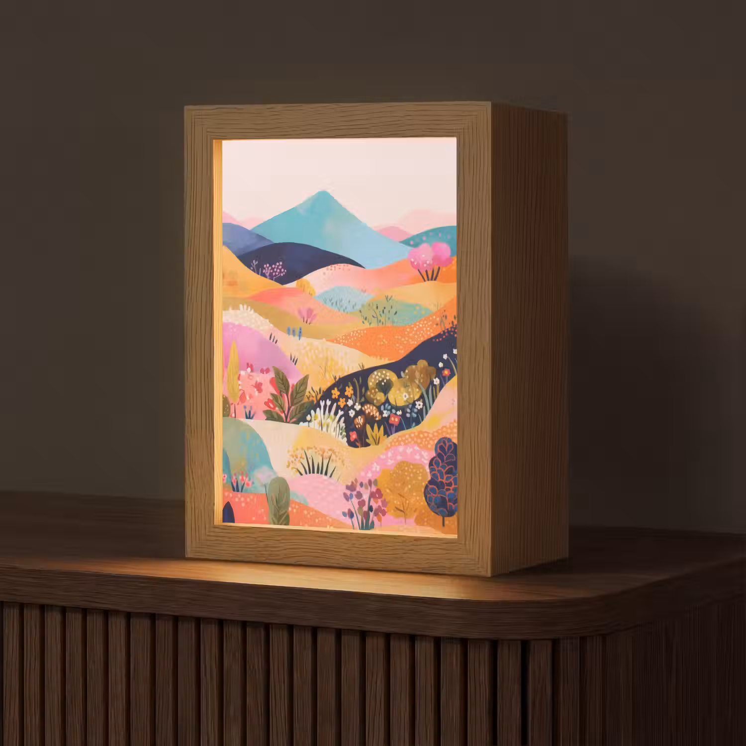 Golvende heuvels - Abstracte planten - Dromerig Light Box met kabel (Tafellamp) klein -z3d_website