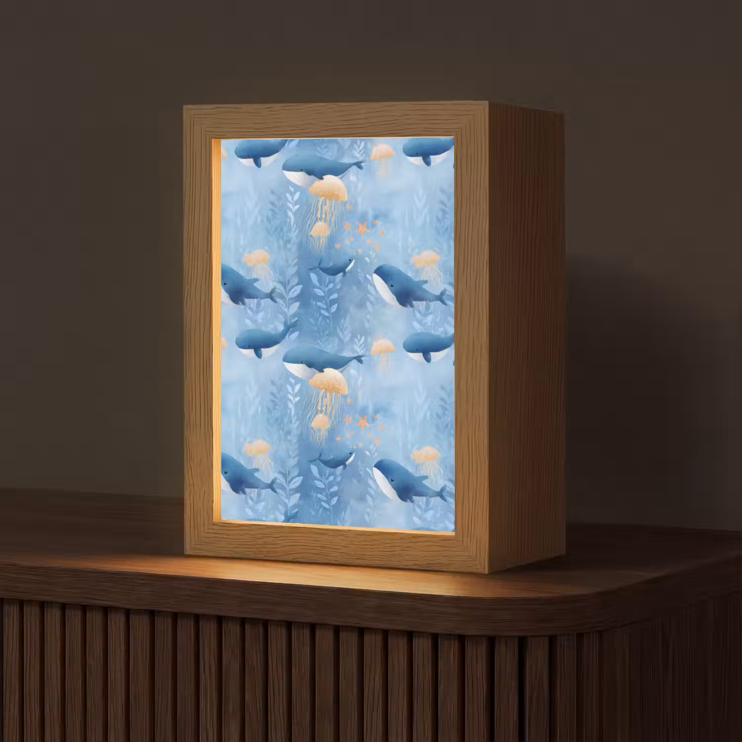 Walvissen - Oceaan - Blauw Light Box met kabel (Tafellamp) klein 925 -z3d_website