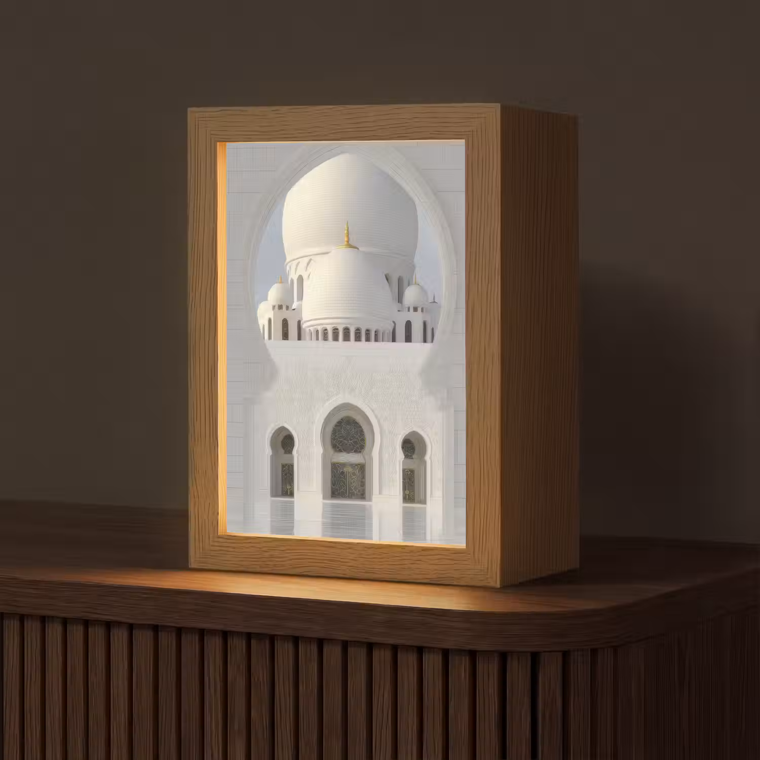Witte koepel - Gouden Details - Moskee Light Box met kabel (Tafellamp) klein -z3d_website