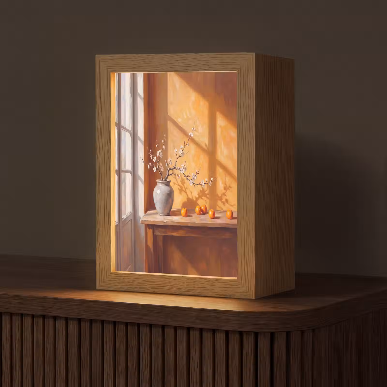Table Lamp - White Flowers - Still Life - Witte bloemen - Stilleven Light Box met kabel (Tafellamp) klein
