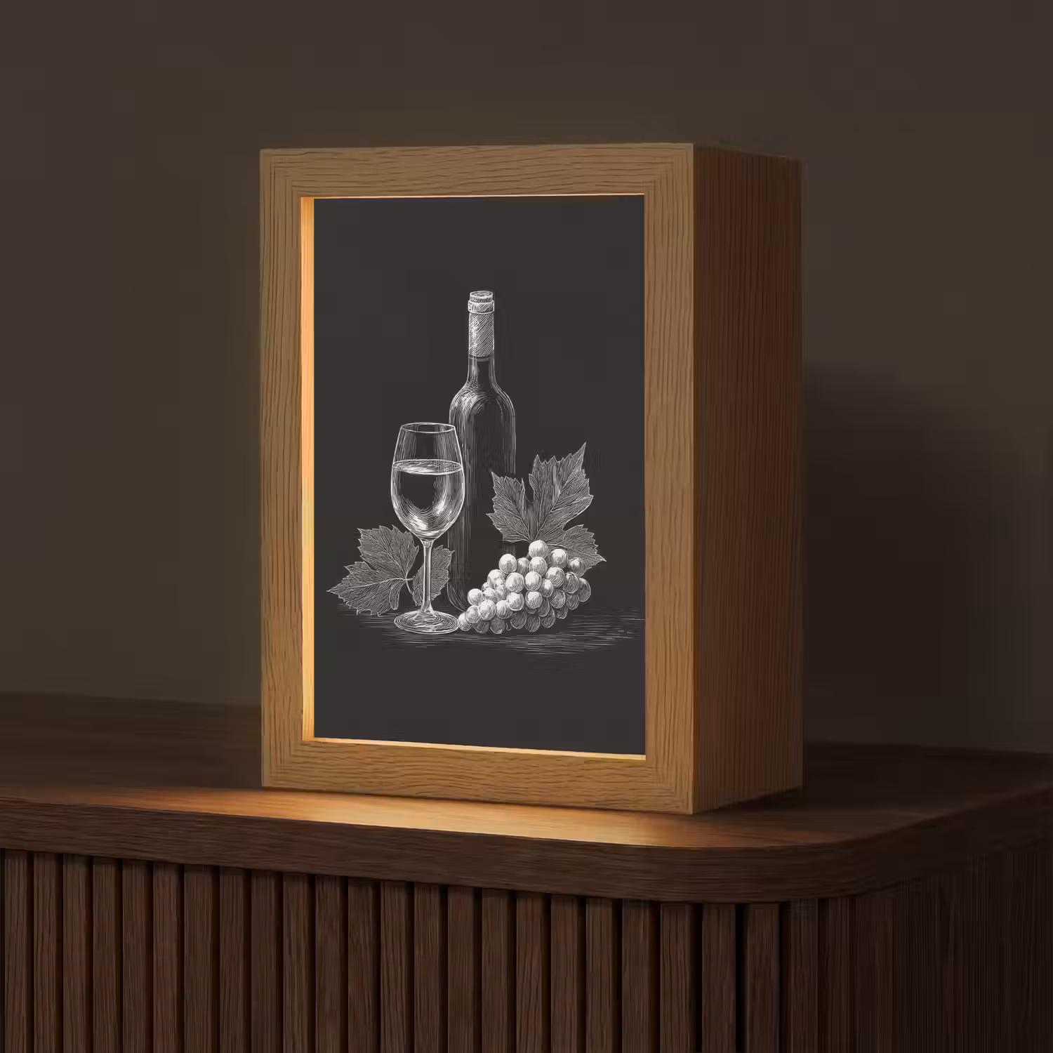 Wijnfles - Glas - Druiven - Bladeren Light Box met kabel (Tafellamp) klein -z3d_website