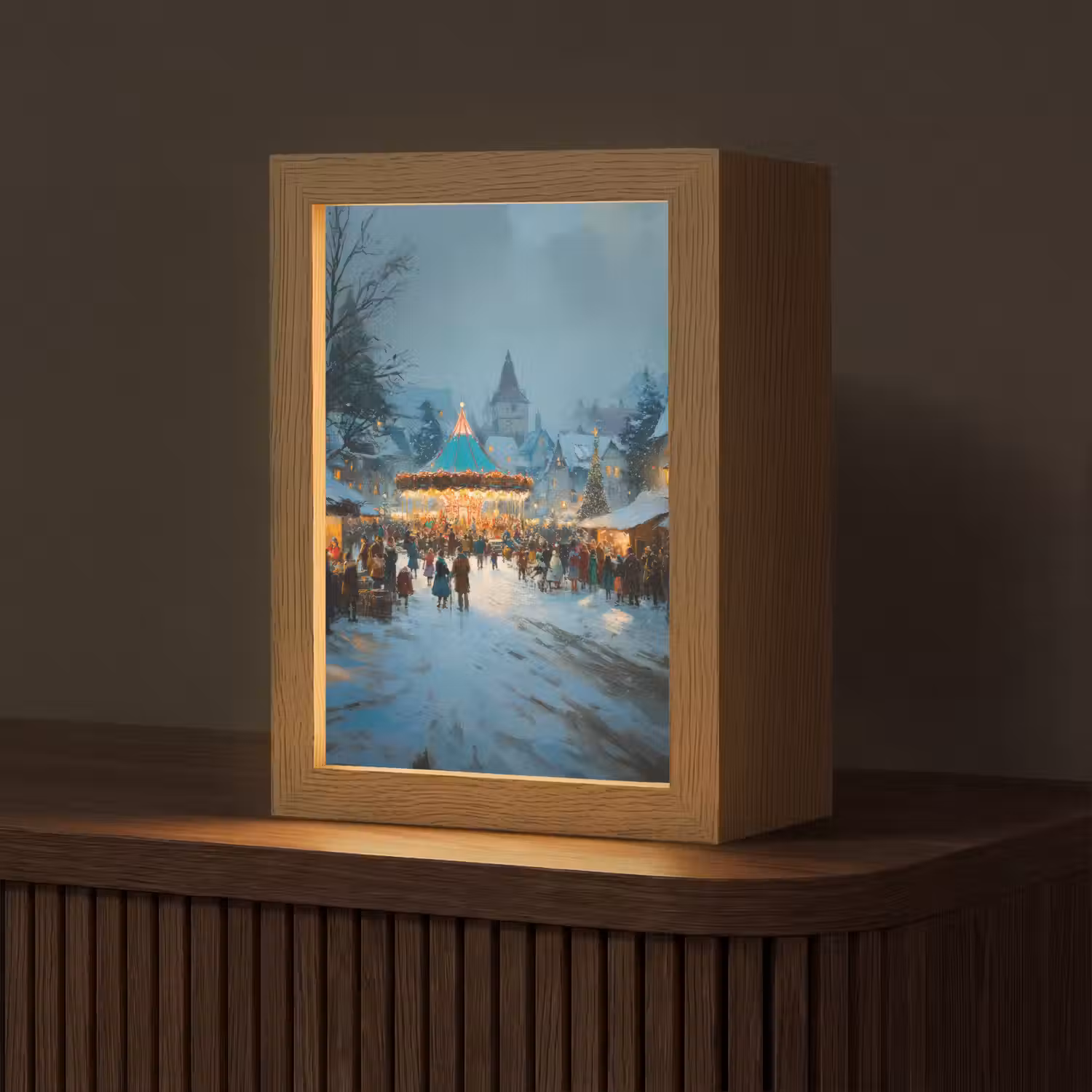 Winterkermis - Dorp - Kleurrijk Light Box met kabel (Tafellamp) klein -z3d_website