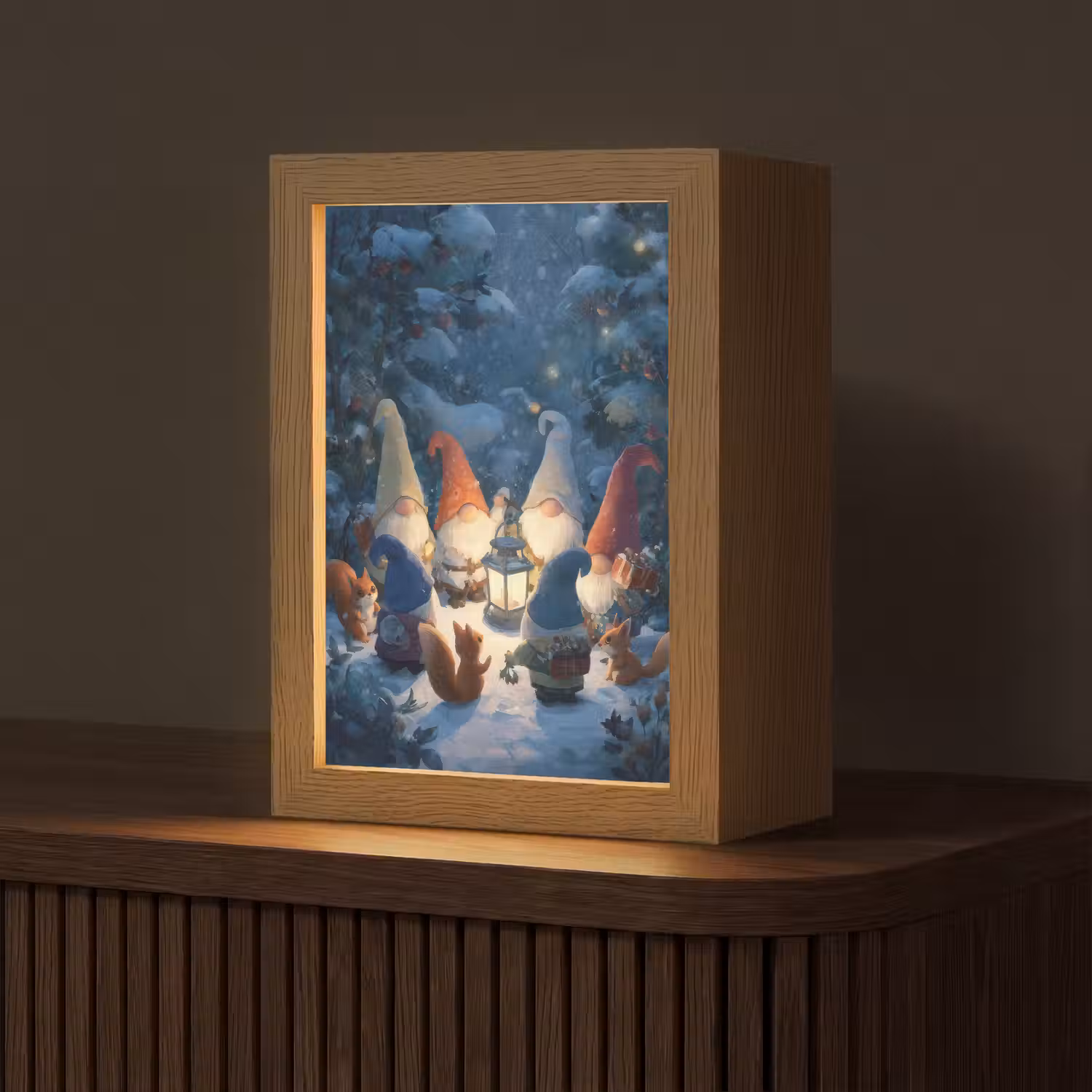 Winter - Gnooms - Eekhoorns - Meerkleurig Light Box met kabel (Tafellamp) klein -z3d_website