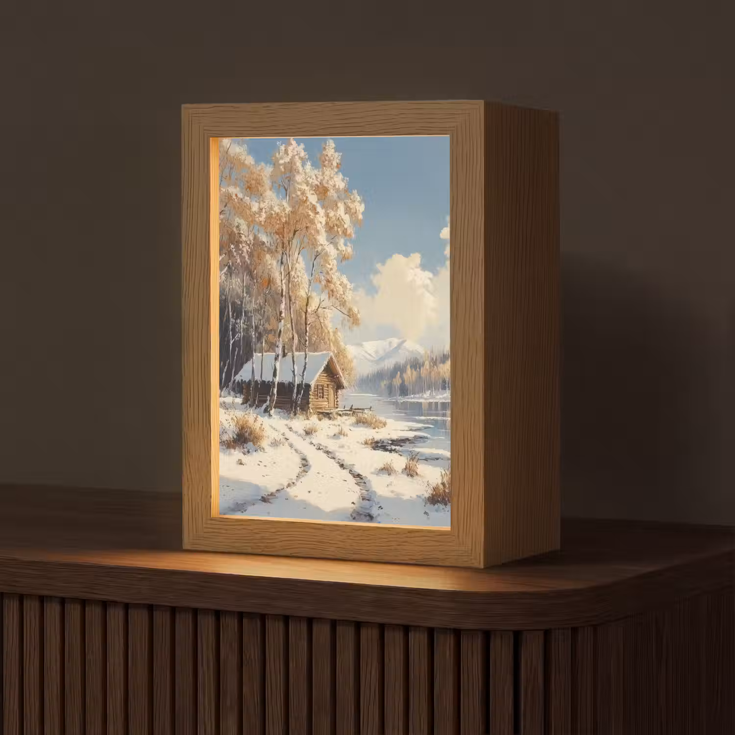 Winter - Sneeuw - Huis - Natuur Light Box met kabel (Tafellamp) klein -z3d_website