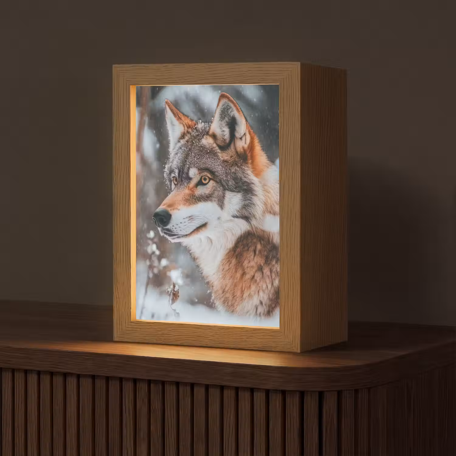 Wolf - Sneeuw - Winter - Dieren - Natuur - Sneeuw Light Box met kabel (Tafellamp) klein -z3d_website
