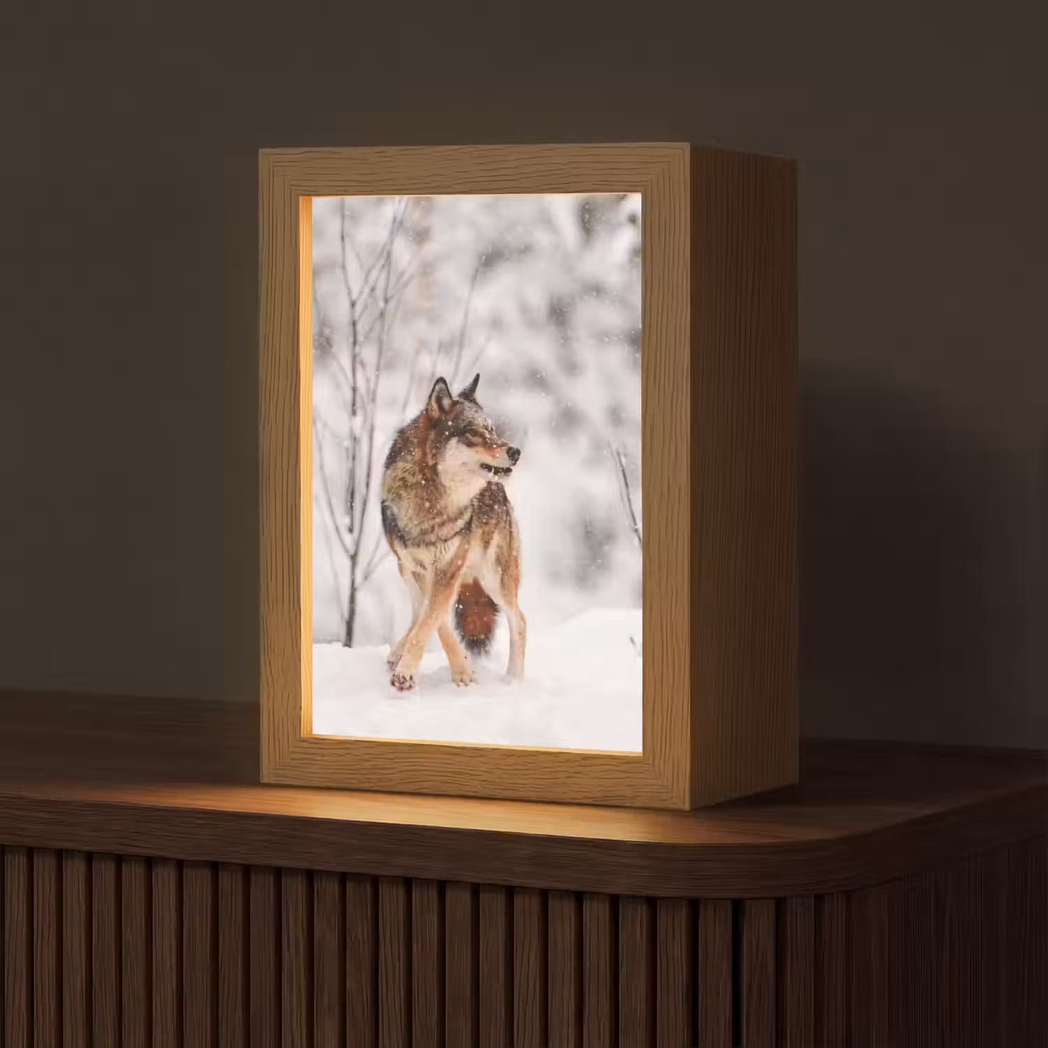 Wolf - Winter - Sneeuw - Natuur - Dieren Light Box met kabel (Tafellamp) klein -z3d_website