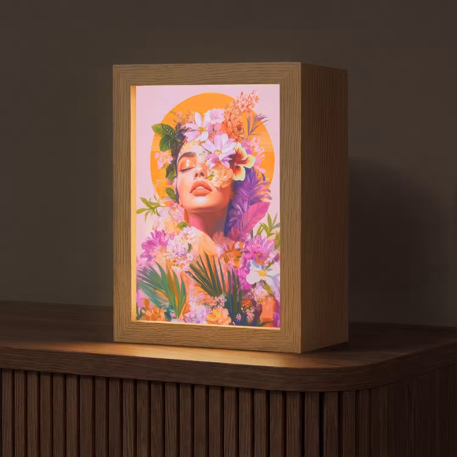 Vrouw - Abstract - Cirkel - Bloemen Light Box met kabel (Tafellamp) klein -z3d_website