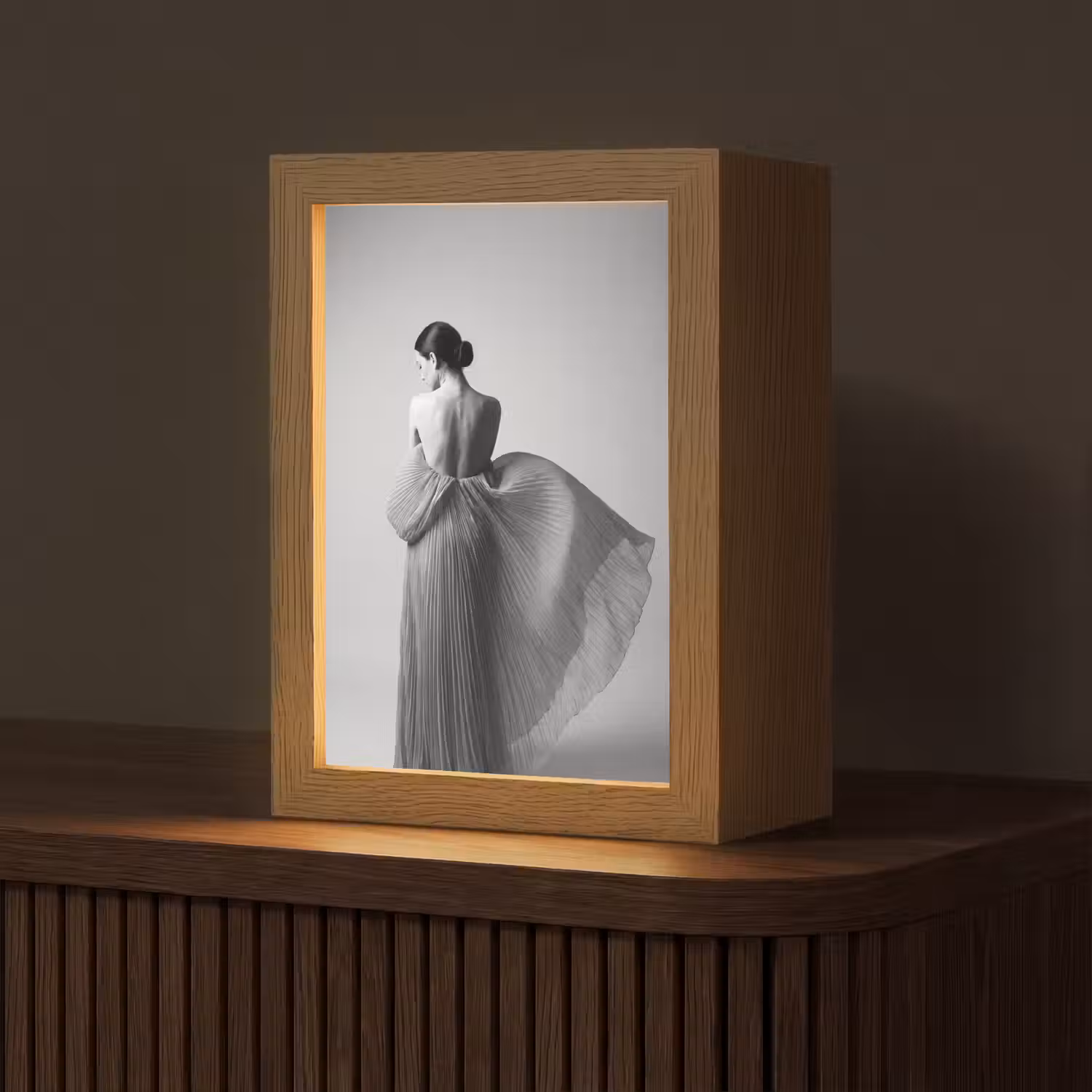 Vrouw - Rug - Textuur - Zwart - Wit - Elegant Light Box met kabel (Tafellamp) klein -z3d_website