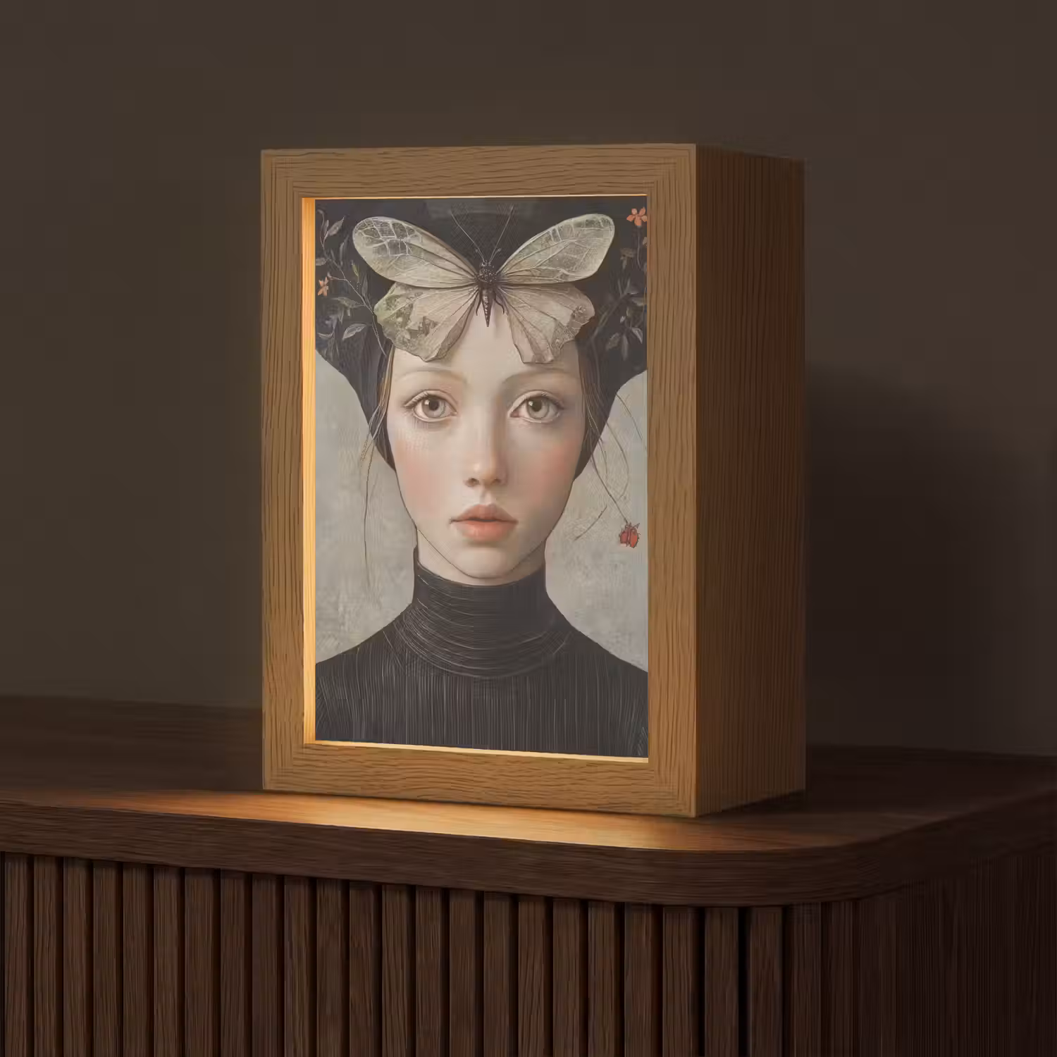 Woman - Butterfly - Art - Classic - Muted Light Box met kabel (Tafellamp) klein -z3d_website