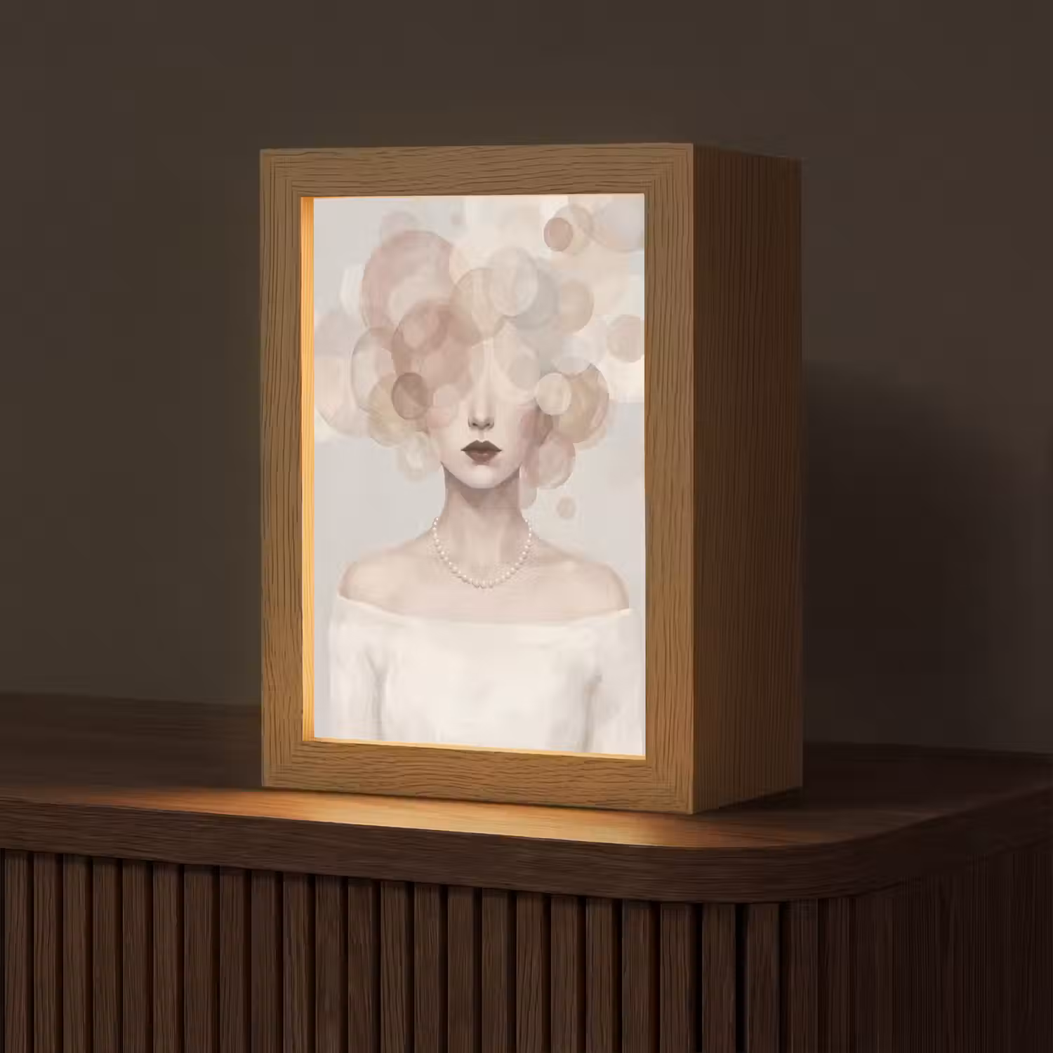 Vrouw - Cirkels - Beige Light Box met kabel (Tafellamp) klein -z3d_website