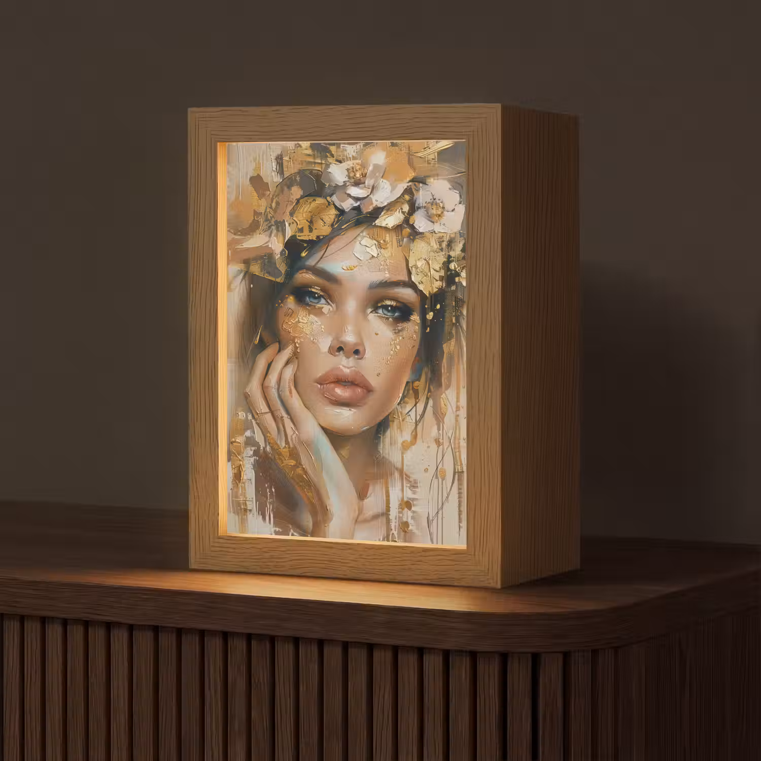 Vrouw - Bloemen - Goud - Portret Light Box met kabel (Tafellamp) klein -z3d_website