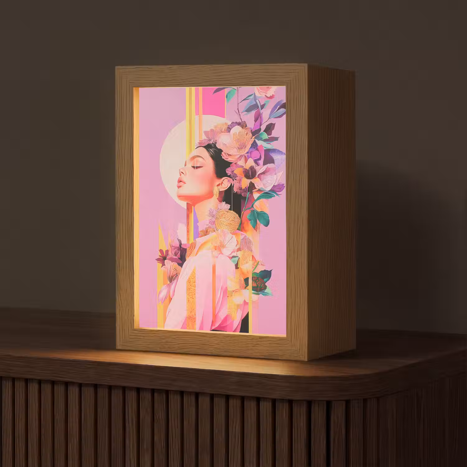 Vrouw - Bloemen - Paars - Abstract Light Box met kabel (Tafellamp) klein -z3d_website
