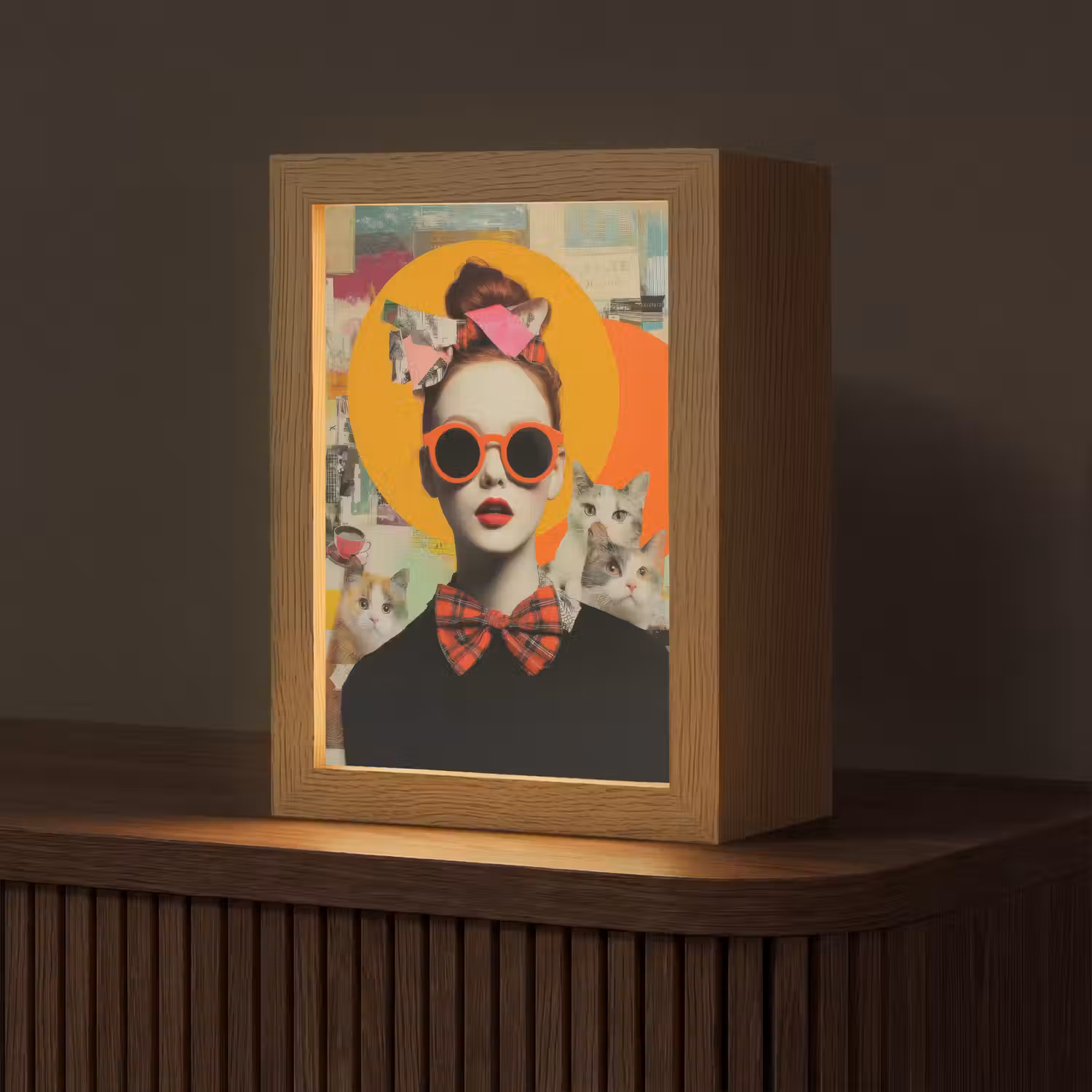 Vrouw - Bril - Strik - Retro Light Box met kabel (Tafellamp) klein -z3d_website