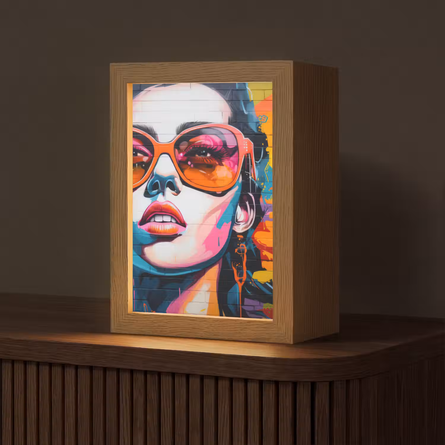 Vrouw - Bril - Kleuren - Graffiti Light Box met kabel (Tafellamp) klein -z3d_website