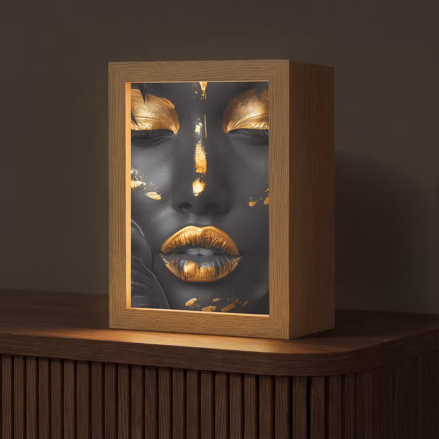 Vrouw - Goud - Natuur - Portret - Modern Light Box met kabel (Tafellamp) klein -z3d_website