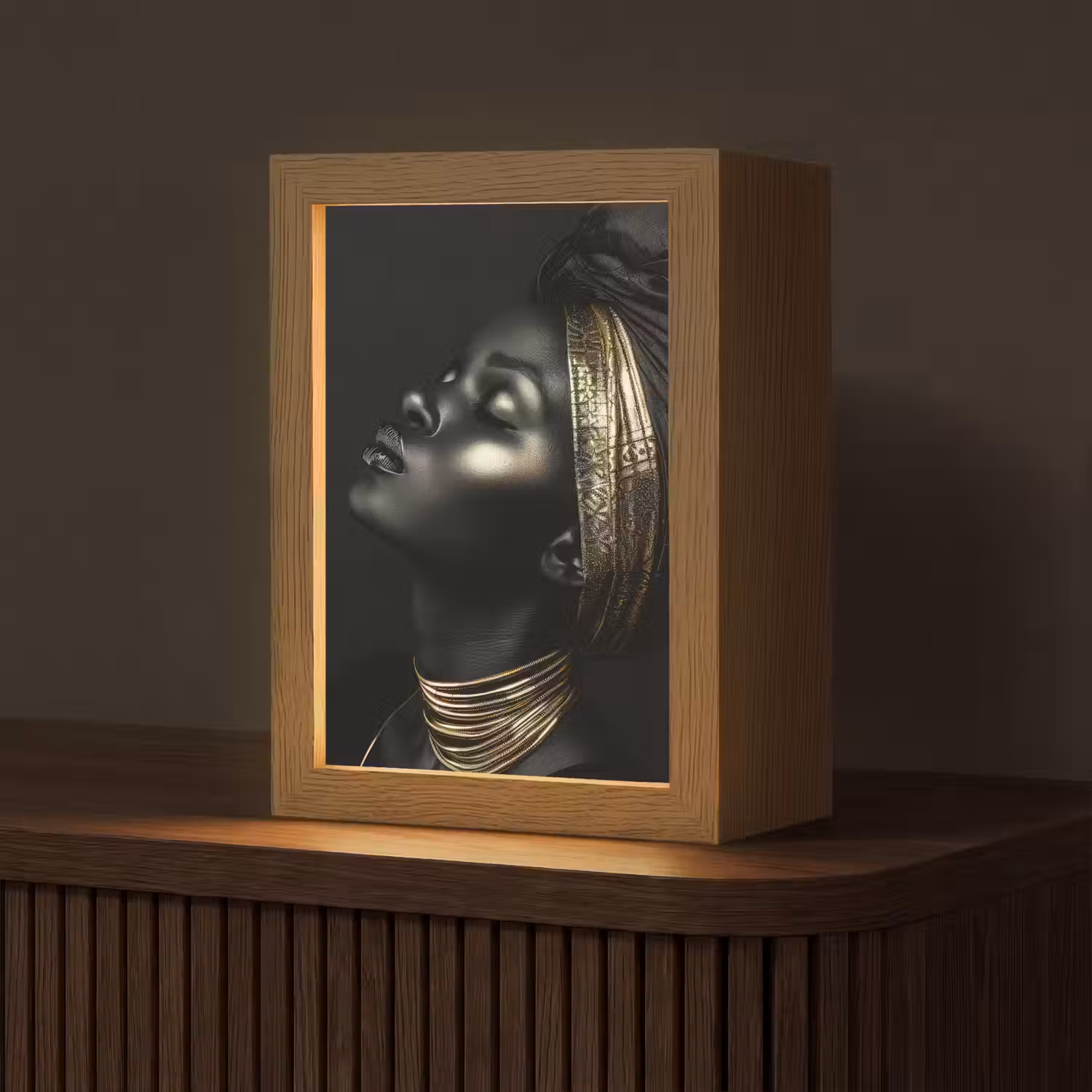 Vrouw - Goud - Portret - Modern Light Box met kabel (Tafellamp) klein -z3d_website