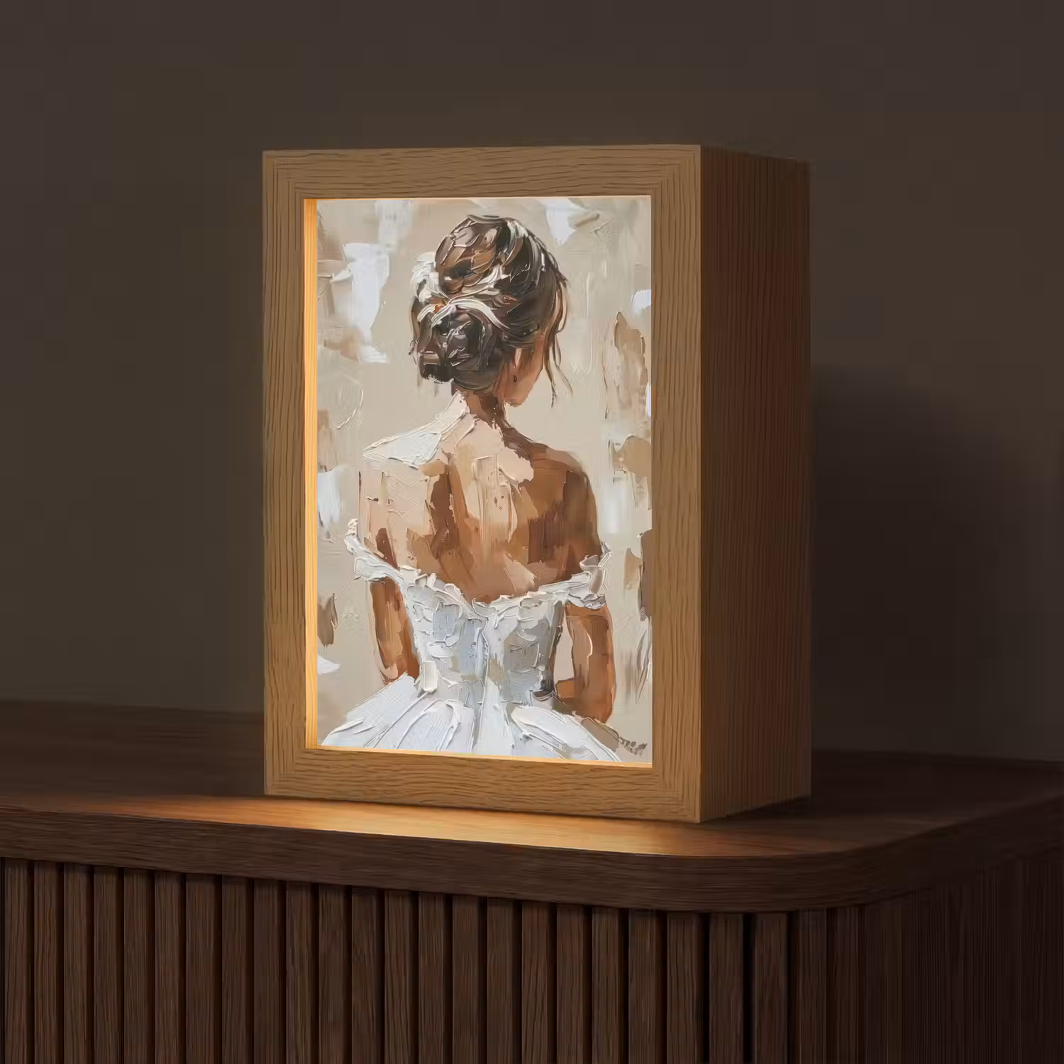 Vrouw - Verf - Abstract - Beige - Modern Light Box met kabel (Tafellamp) klein -z3d_website