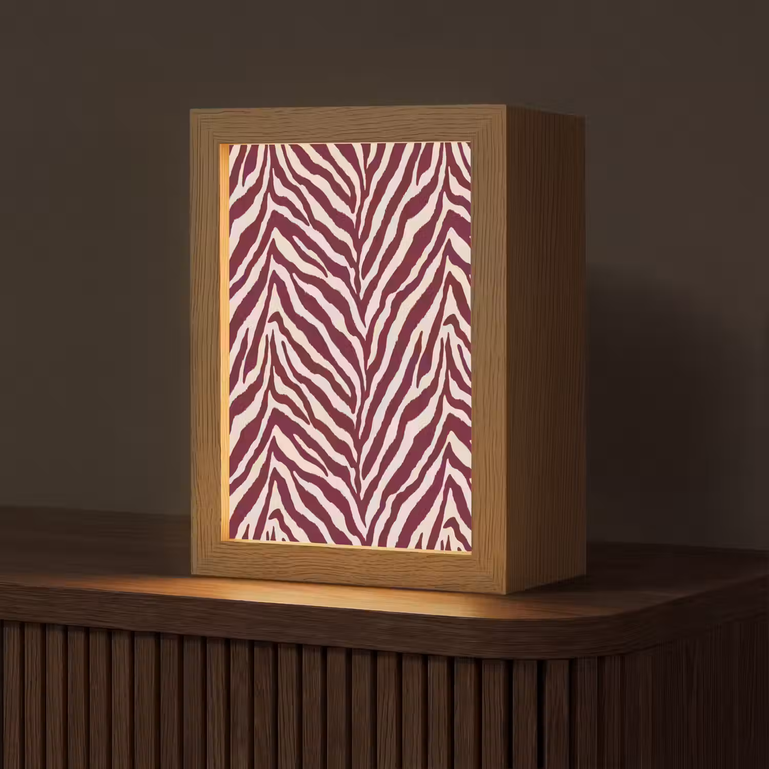 Zebra - Motief - Bordeaux - Rood Light Box met kabel (Tafellamp) klein 925 -z3d_website