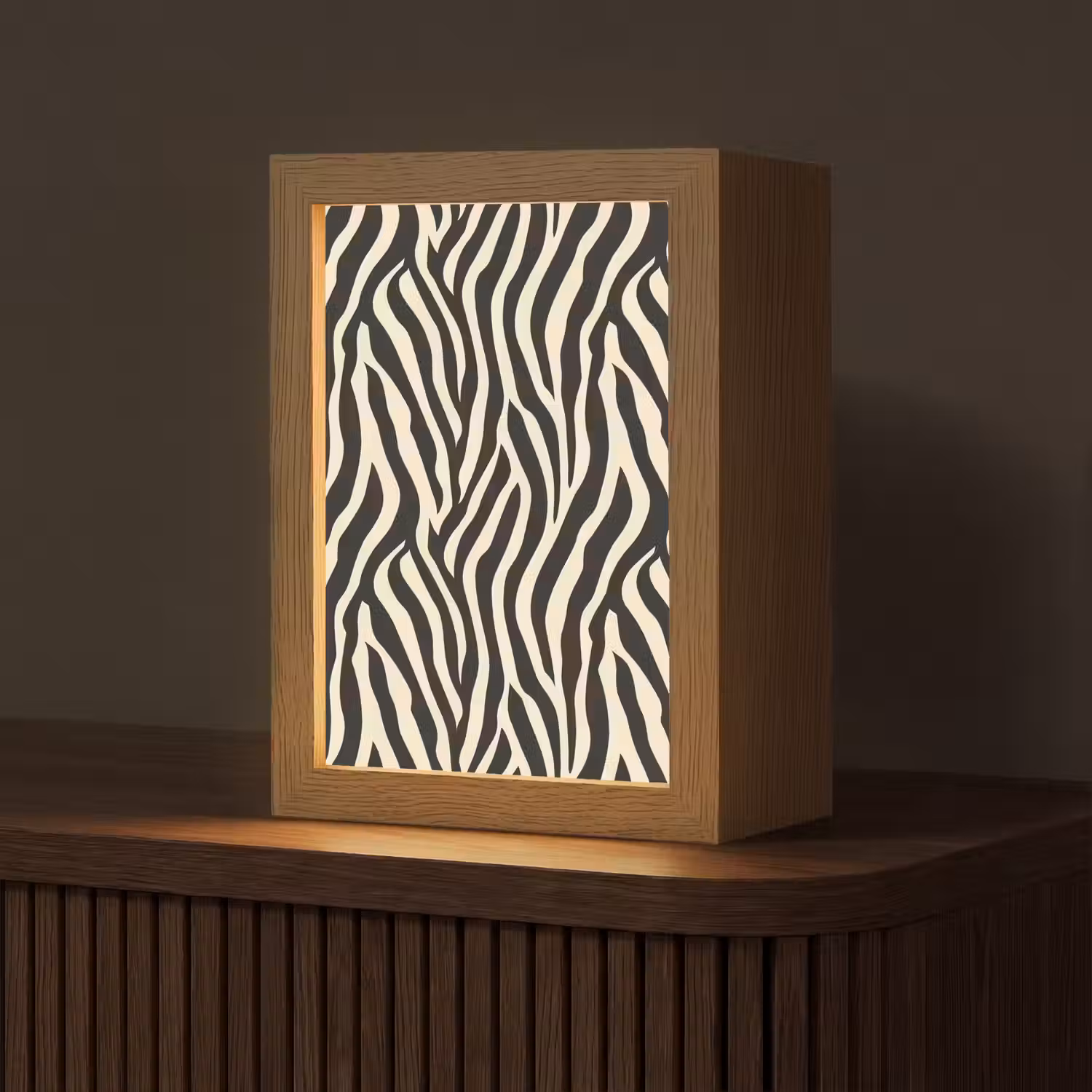 Zebra - Print - Klassiek - Zwart Light Box met kabel (Tafellamp) klein 925 -z3d_website