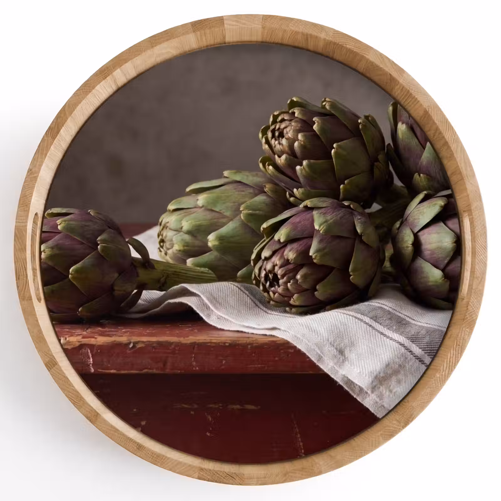 Tray - Artichoke - Food - Rustic - Artisjok - Eten - Rustiek Dienblad Rond middel