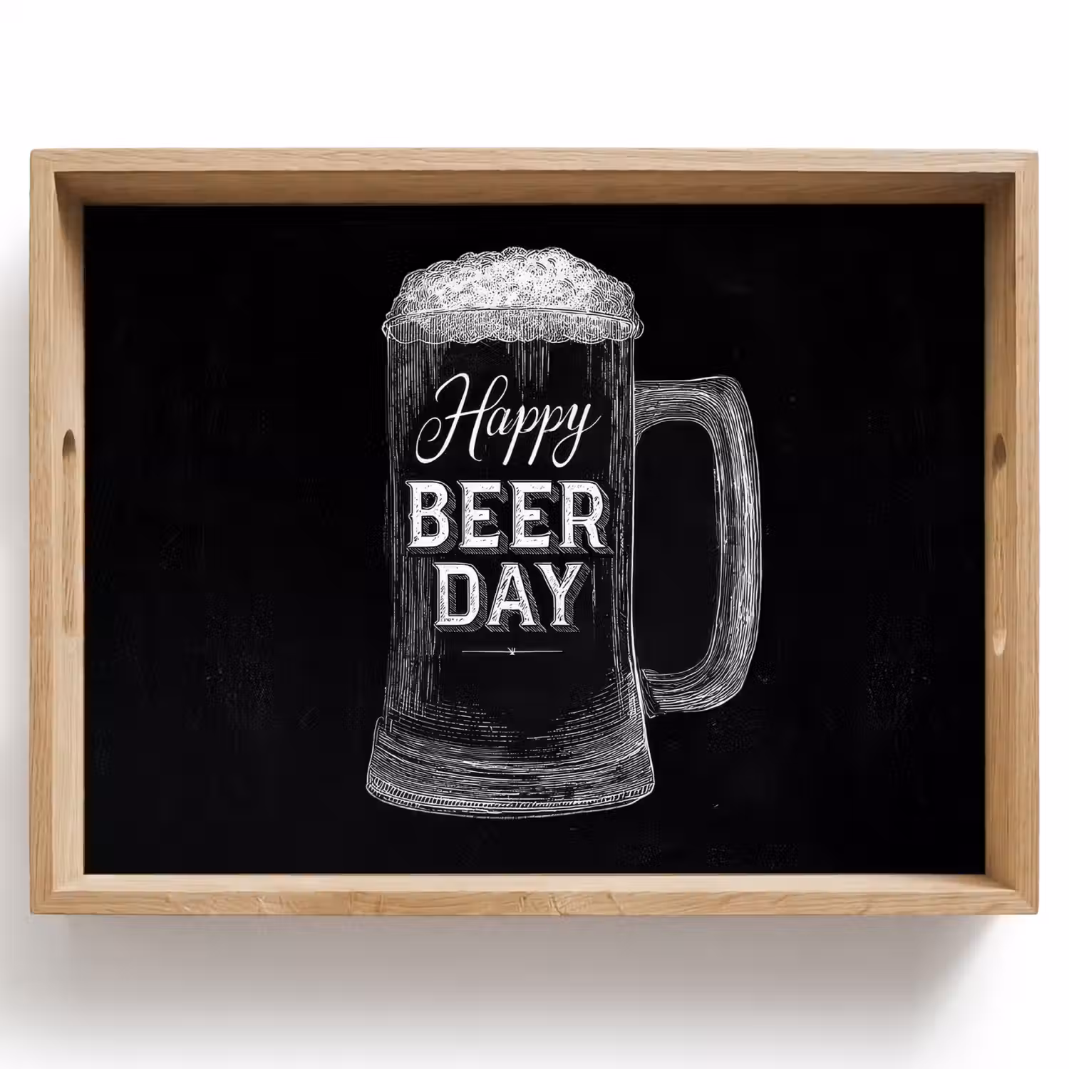 Bierpul - Witte krijtletters - Happy beer day Dienblad Rechthoek middel -z3d_shopping