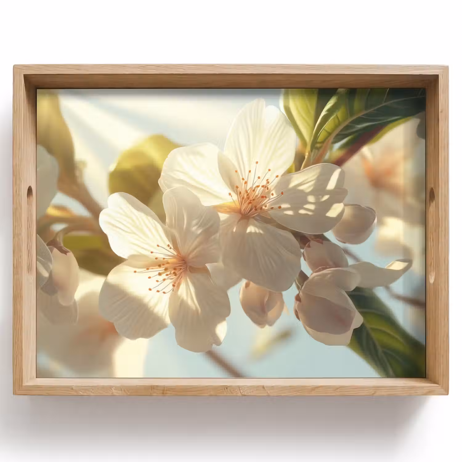 Bloesems - Wit - Zonnestralen - Bloemblaadjes Dienblad Rechthoek middel -z3d_shopping