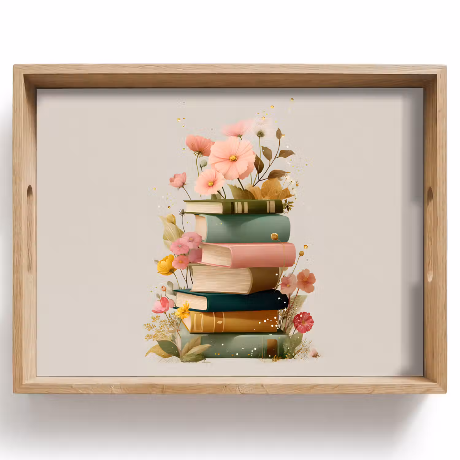 Boeken - Stapel - Bloemen - Kleurrijk Dienblad Rechthoek middel -z3d_shopping