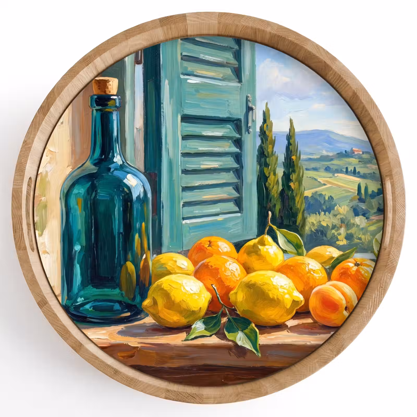 Tray - Bottle - Fruit - Still Life - Fles - Fruit - Stilleven Dienblad Rond middel