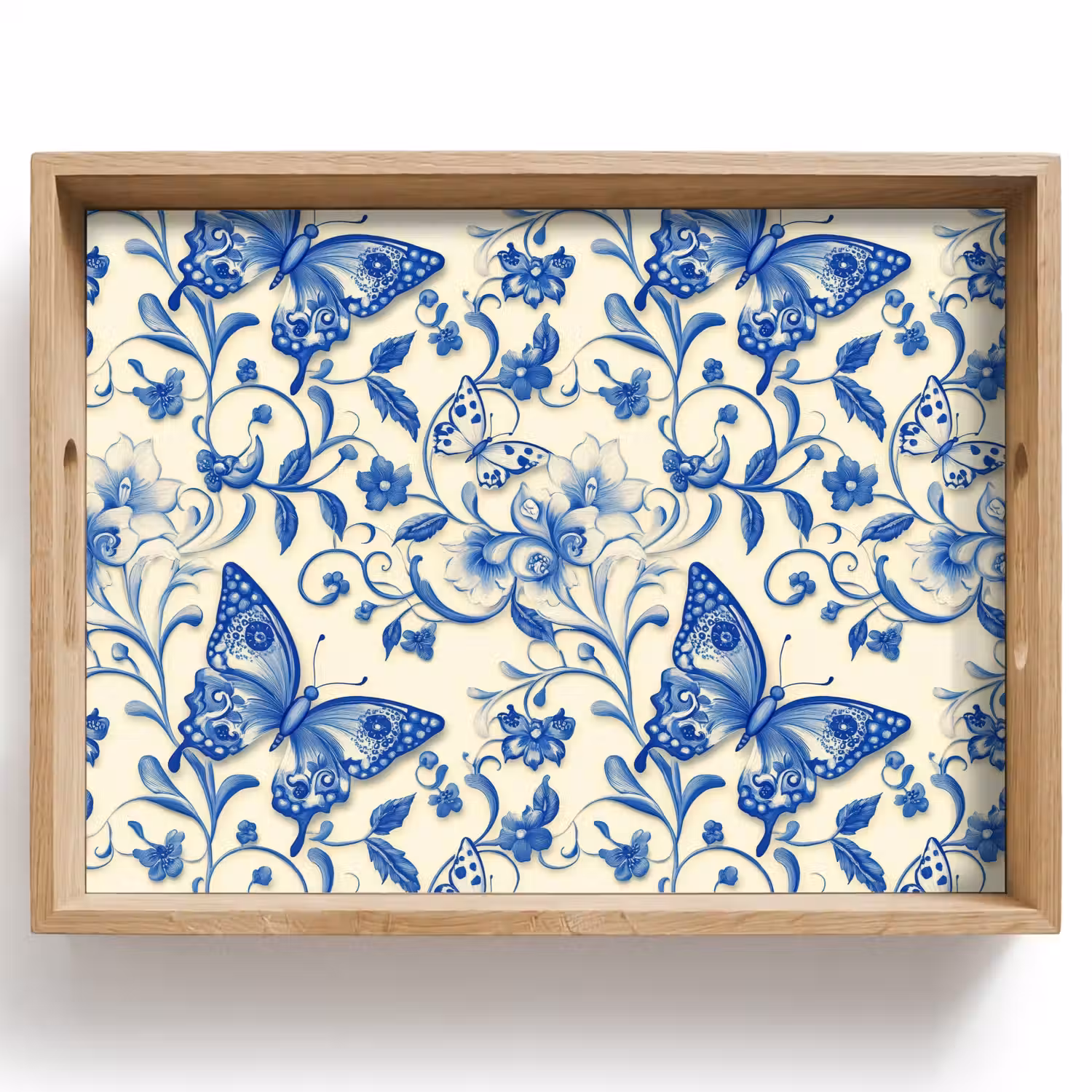Vlinders - Bloemen - Blauw - Botanisch Dienblad Rechthoek middel 911 -z3d_shopping
