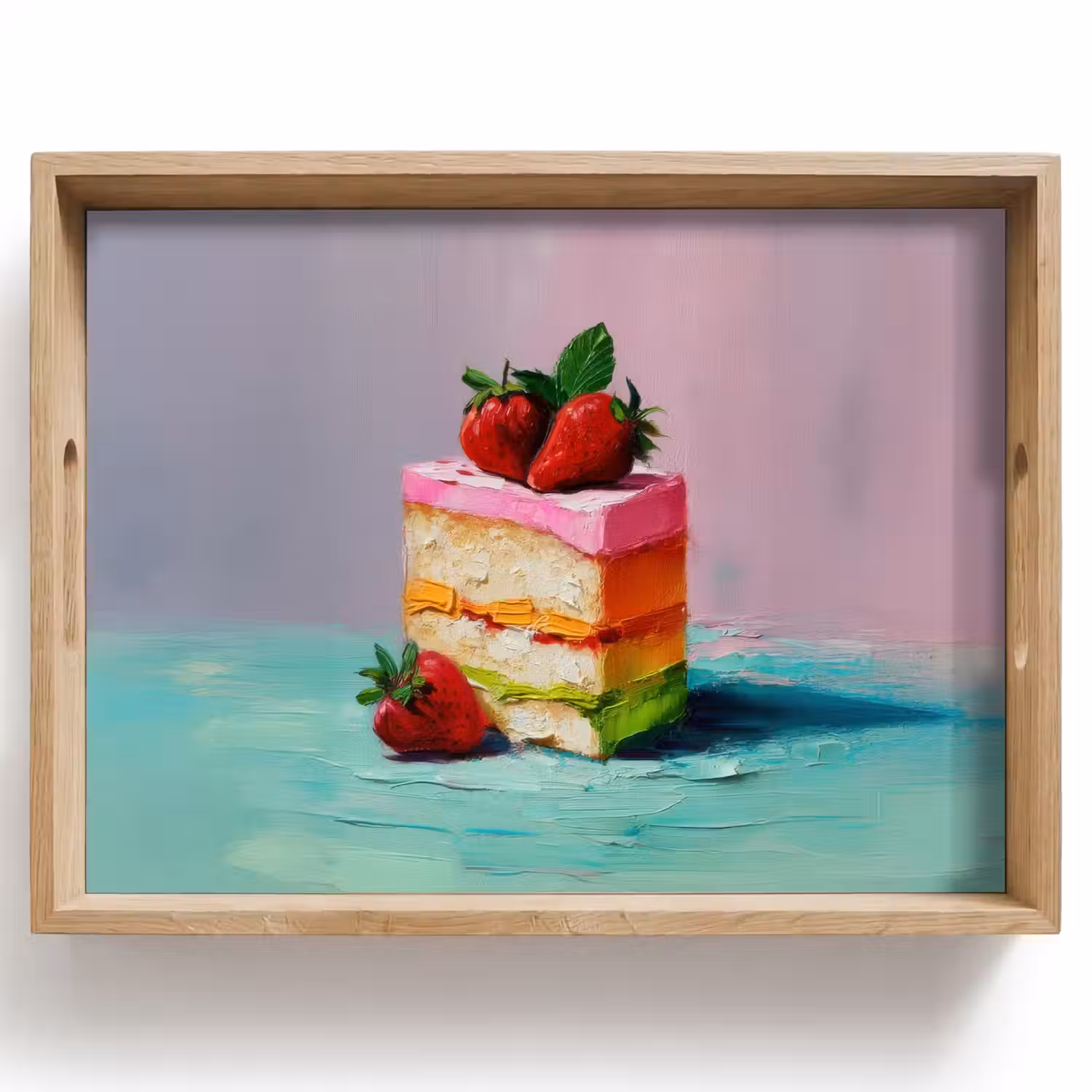 Taartje - Aardbeien - Glazuur - Kleurrijk Dienblad Rechthoek middel -z3d_shopping