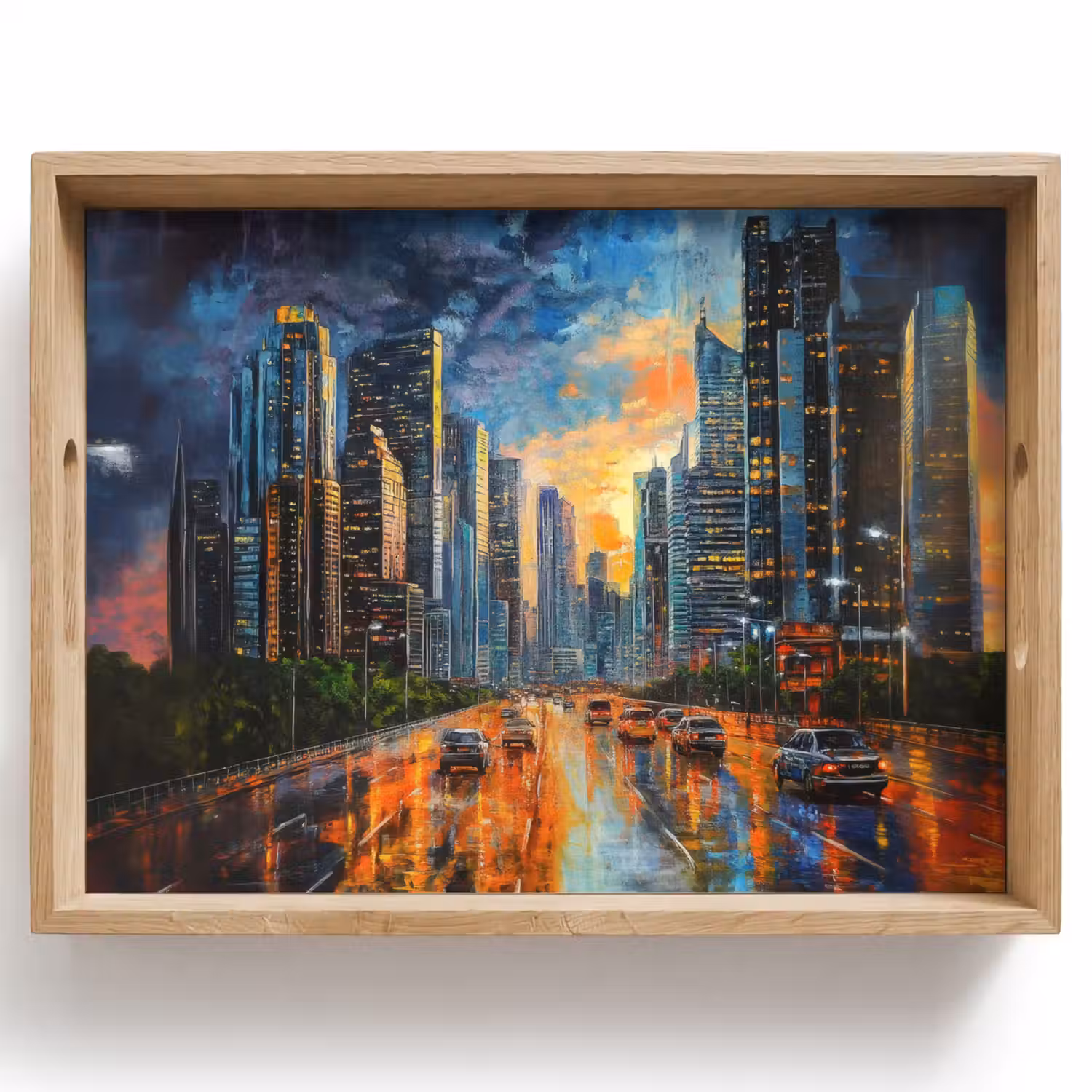 Auto - Skyline - Zon - Blauw Dienblad Rechthoek middel -z3d_shopping
