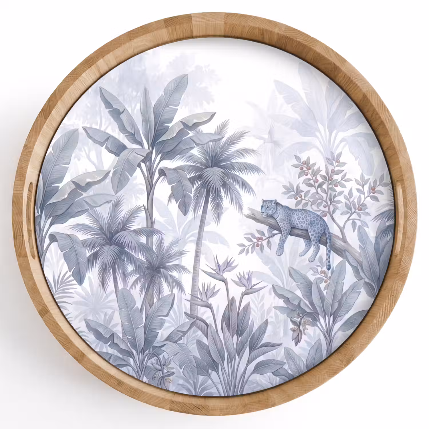 Kat - Tropisch bos - Modern - Grijs Dienblad Rond middel -z3d_shopping