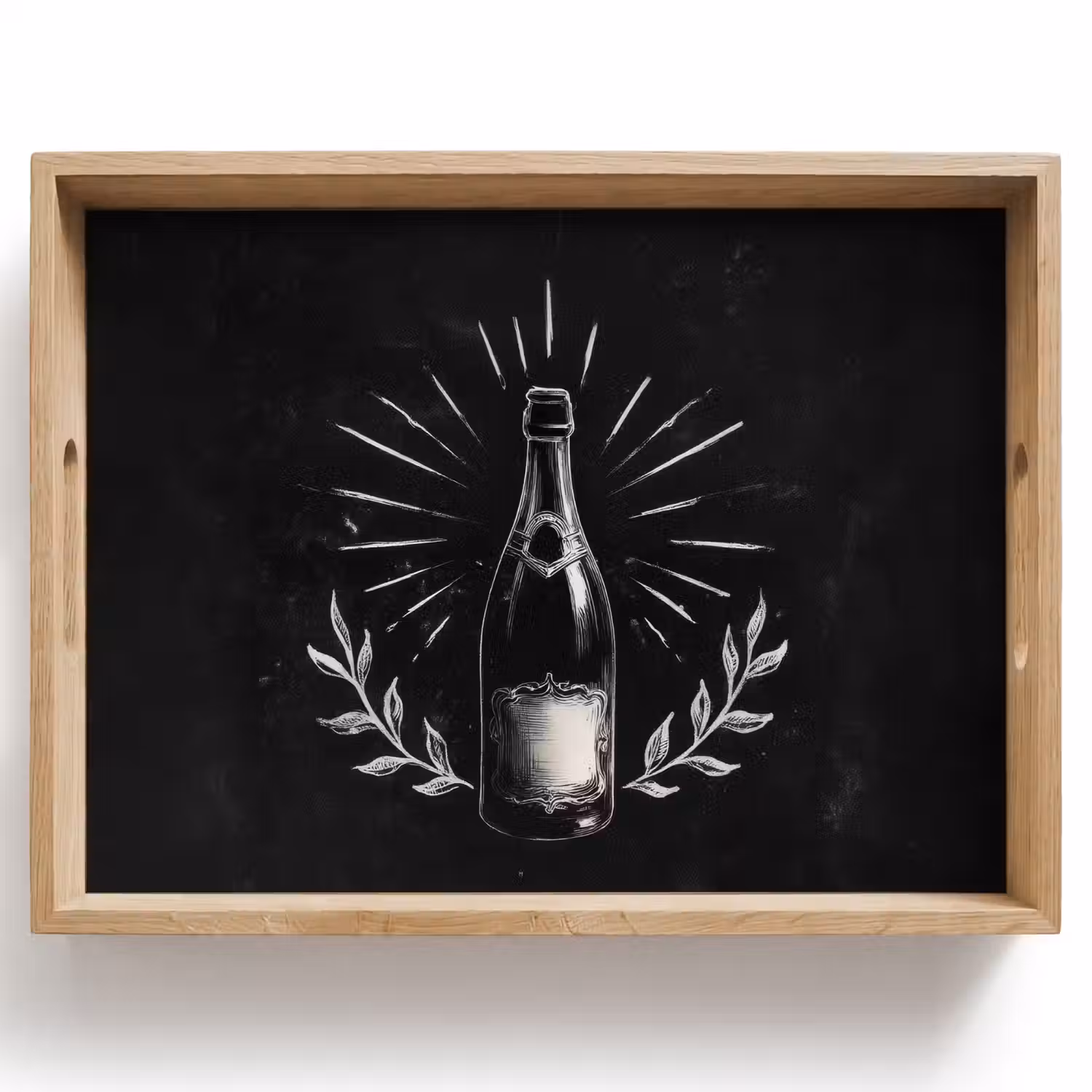 Champagnefles - Lauriertakken - Zwarte achtergrond Dienblad Rechthoek middel -z3d_shopping