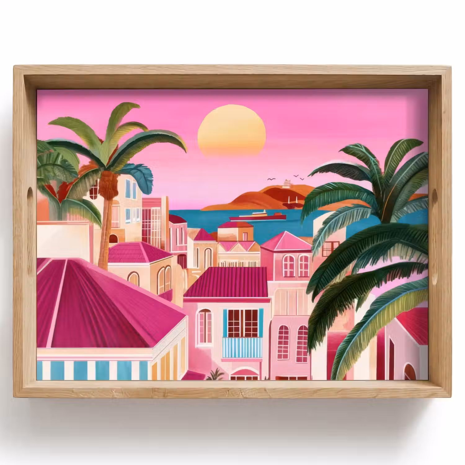 Stad - Roze - Palmbomen Dienblad Rechthoek middel -z3d_shopping
