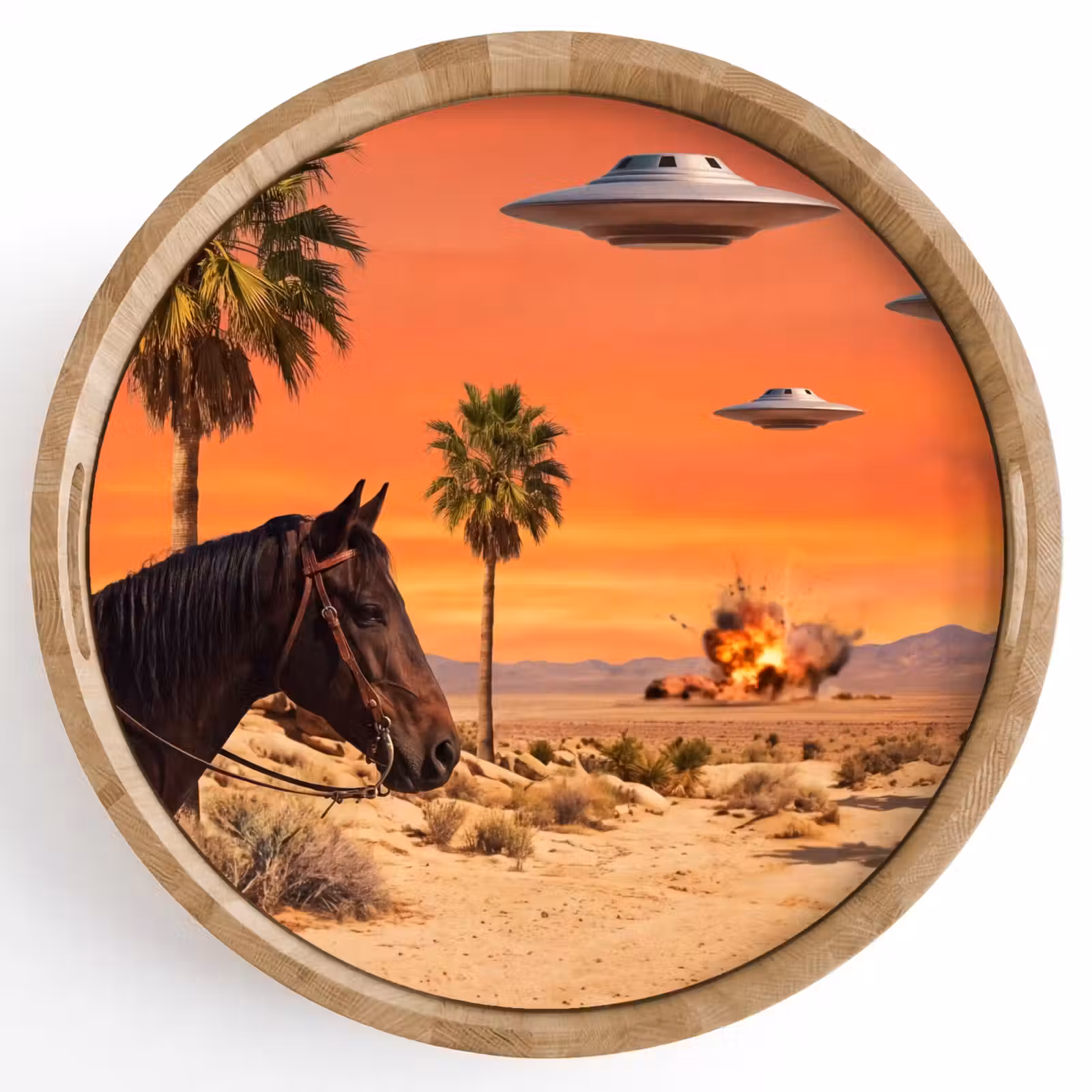 Tray - Cowboy - Horse - Desert - Cowboy - Paard - Woestijn Dienblad Rond middel