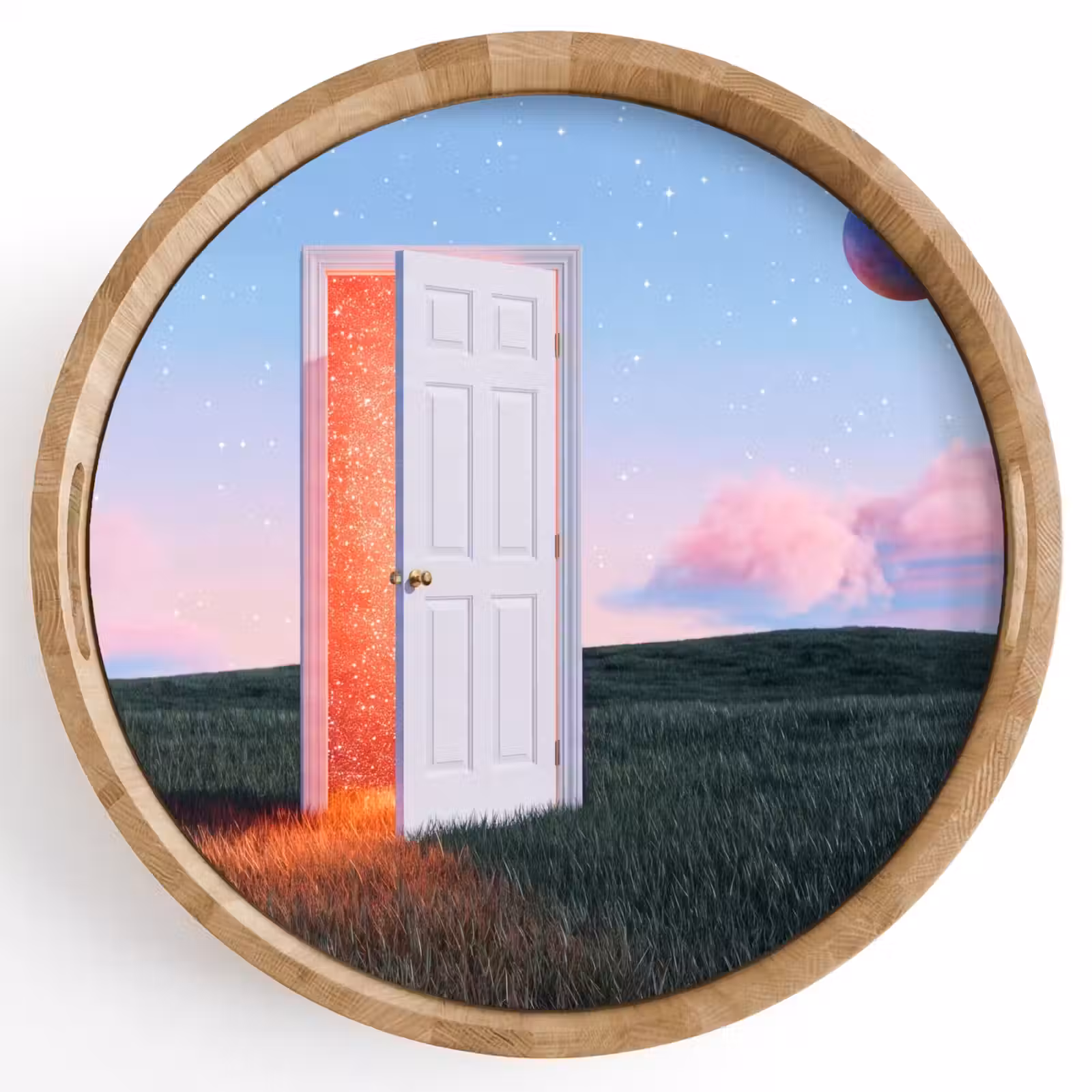 Tray - Door - Fantasy - Space - Deur - Fantasie - Ruimte Dienblad Rond middel