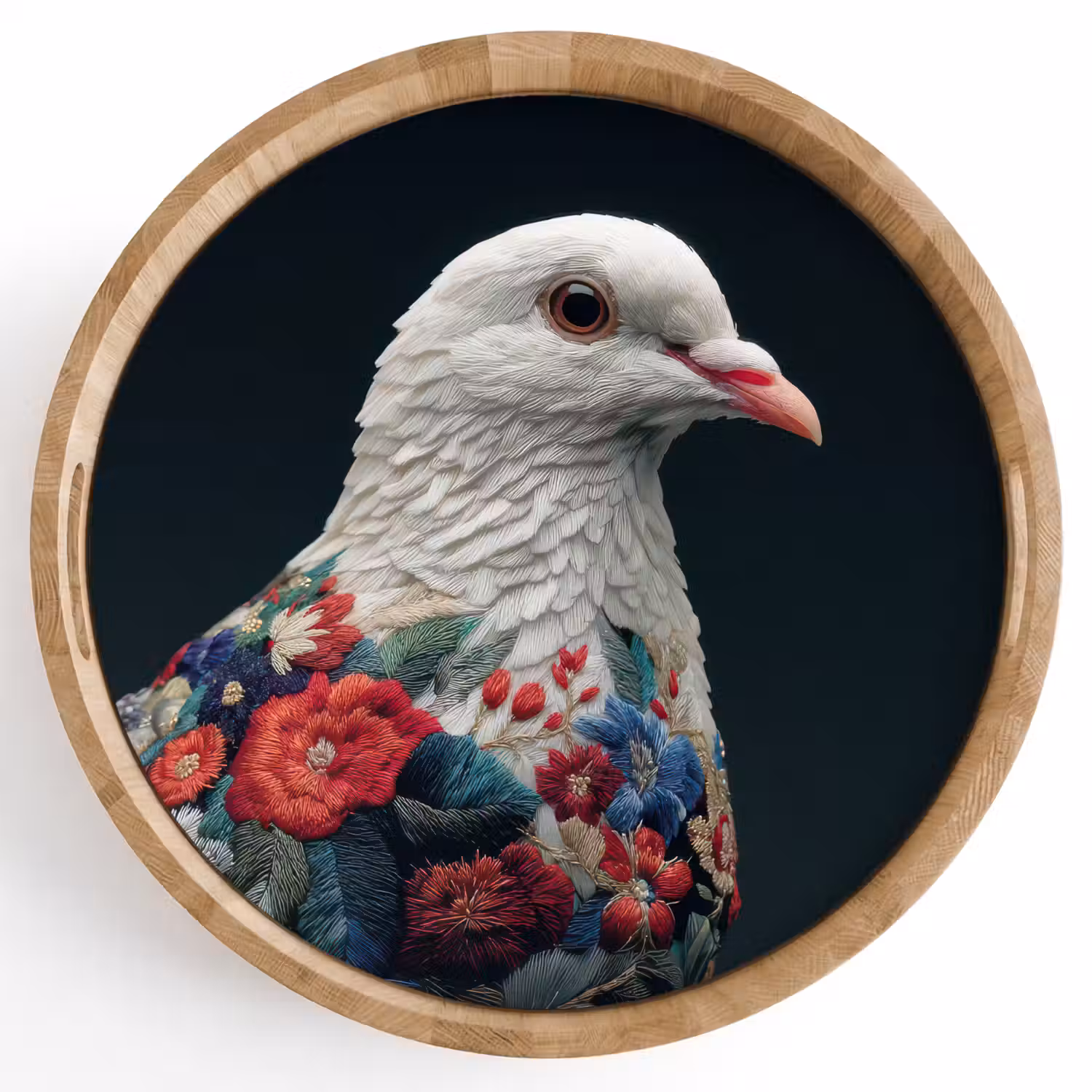 Duif - Bloemen - Wit - Zwart Dienblad Rond middel -z3d_shopping