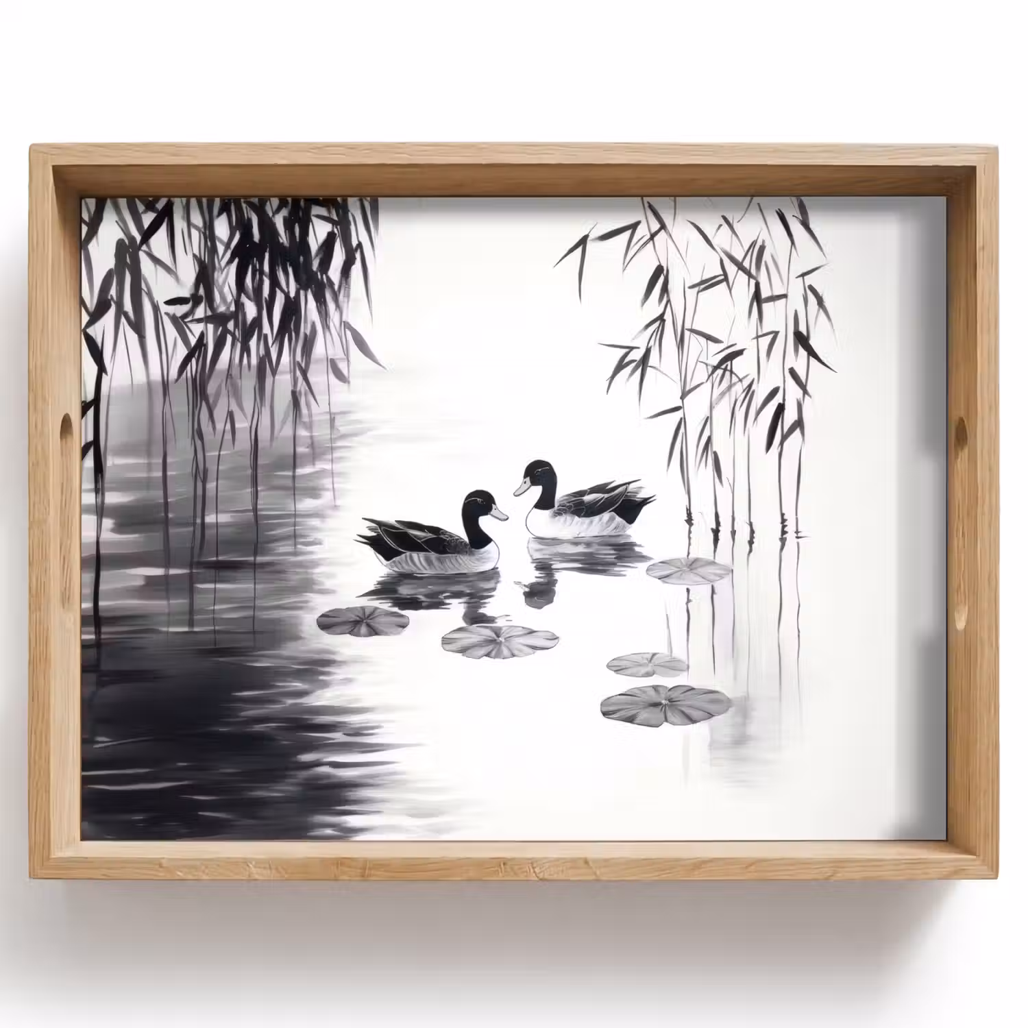 Eenden - Waterlelies - Riet - Zwart Dienblad Rechthoek middel -z3d_shopping