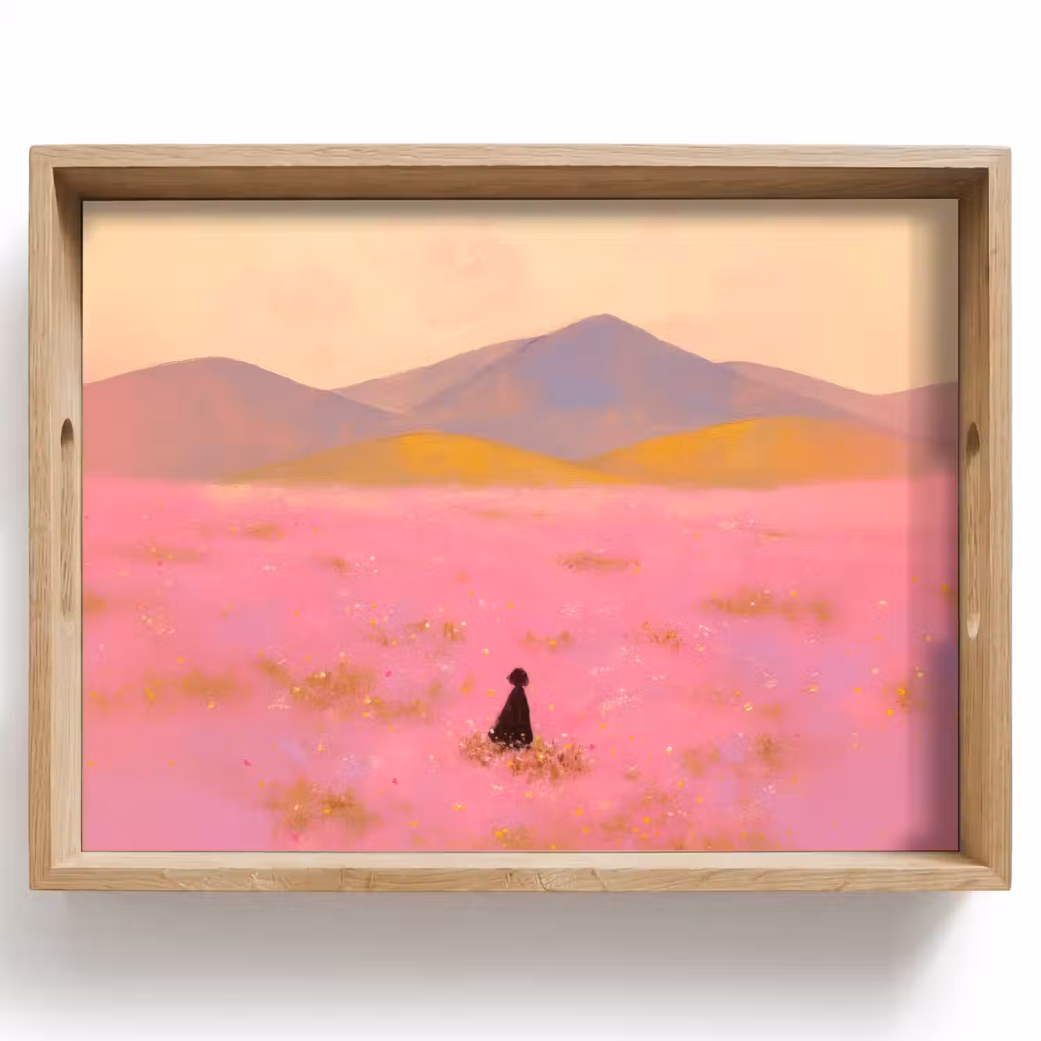 Bloemenweide - Heuvels - Silhouet - Roze Dienblad Rechthoek middel -z3d_shopping