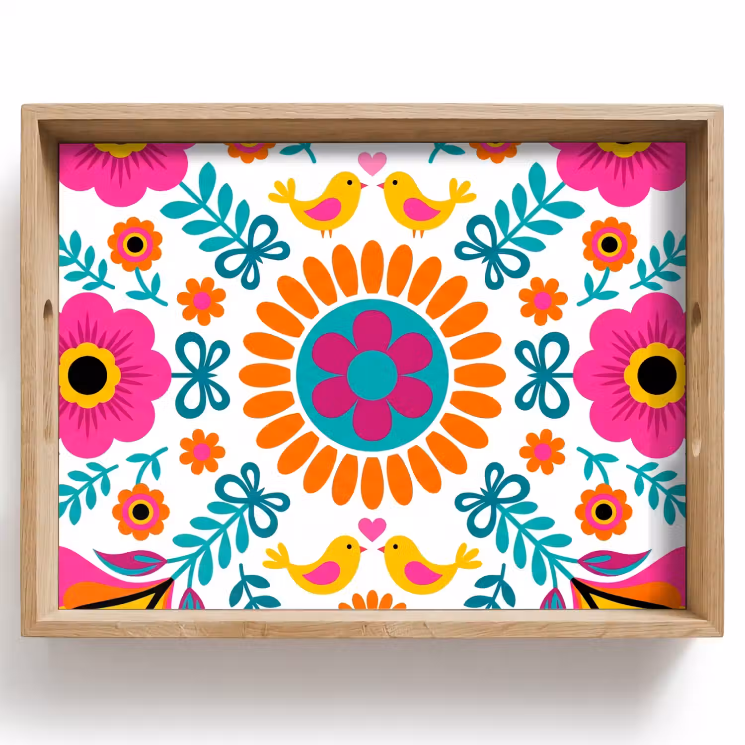 Bloemen - Vogel - Patroon - Kleurrijk - Modern Dienblad Rechthoek middel -z3d_shopping