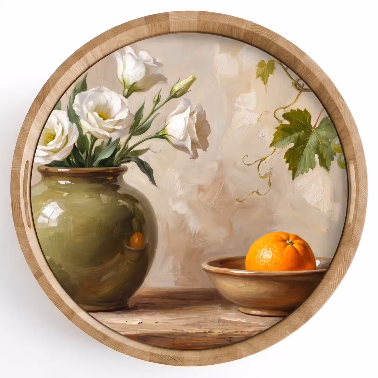 Tray - Flowers - Fruit - Still Life - Bloemen - Fruit - Stilleven Dienblad Rond middel