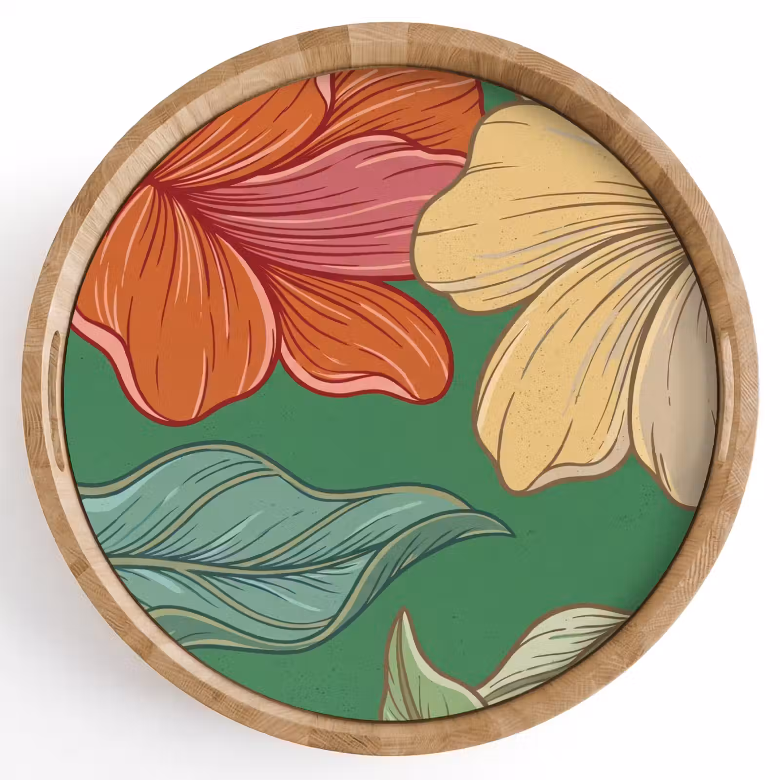 Tray - Flowers - Greenery - Illustration - Bloemen - Groen - Illustratie Dienblad Rond middel